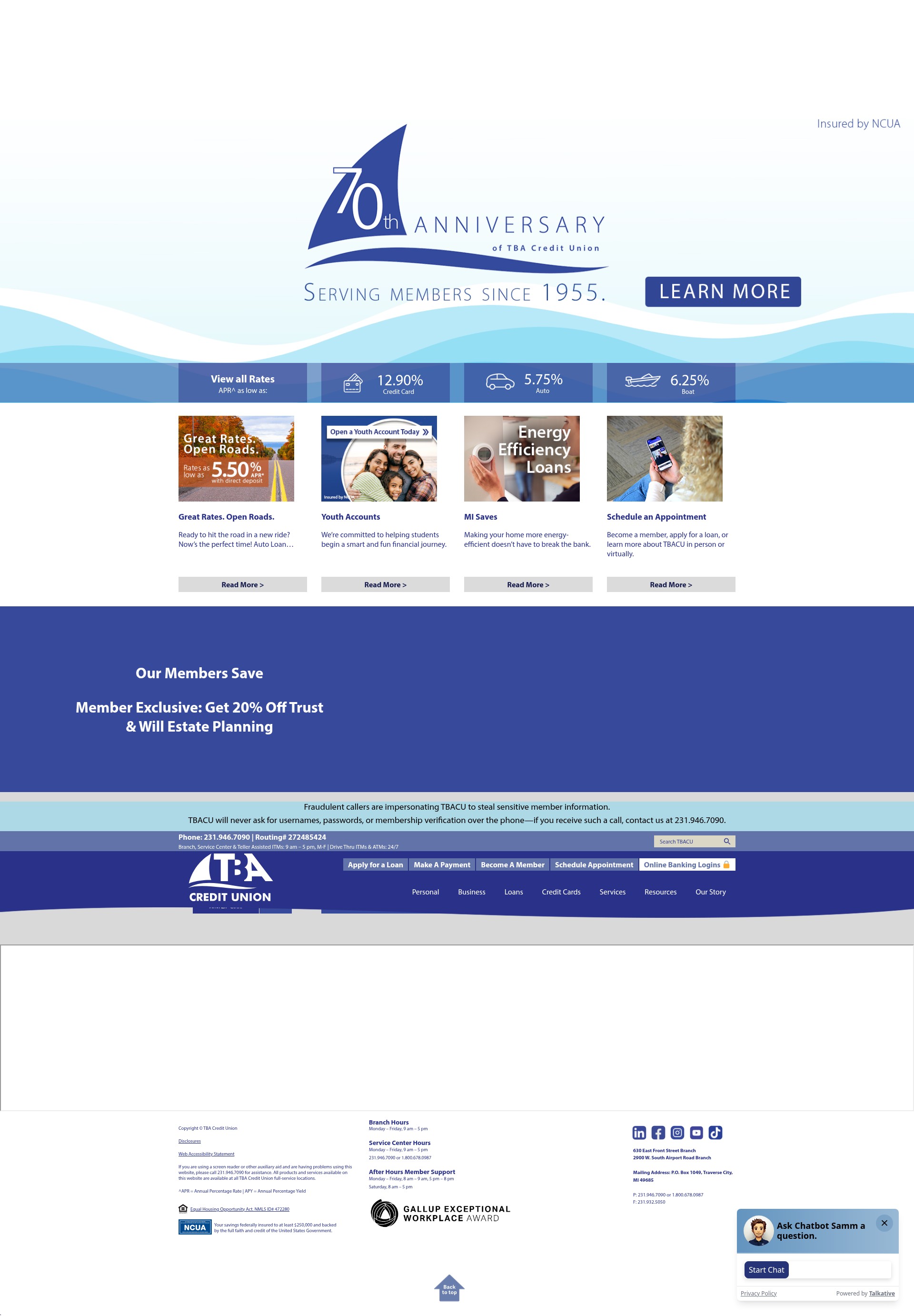 Screenshot of www.tbacu.com