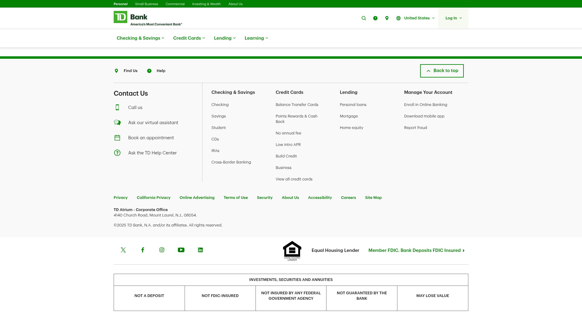 Screenshot of www.td.com