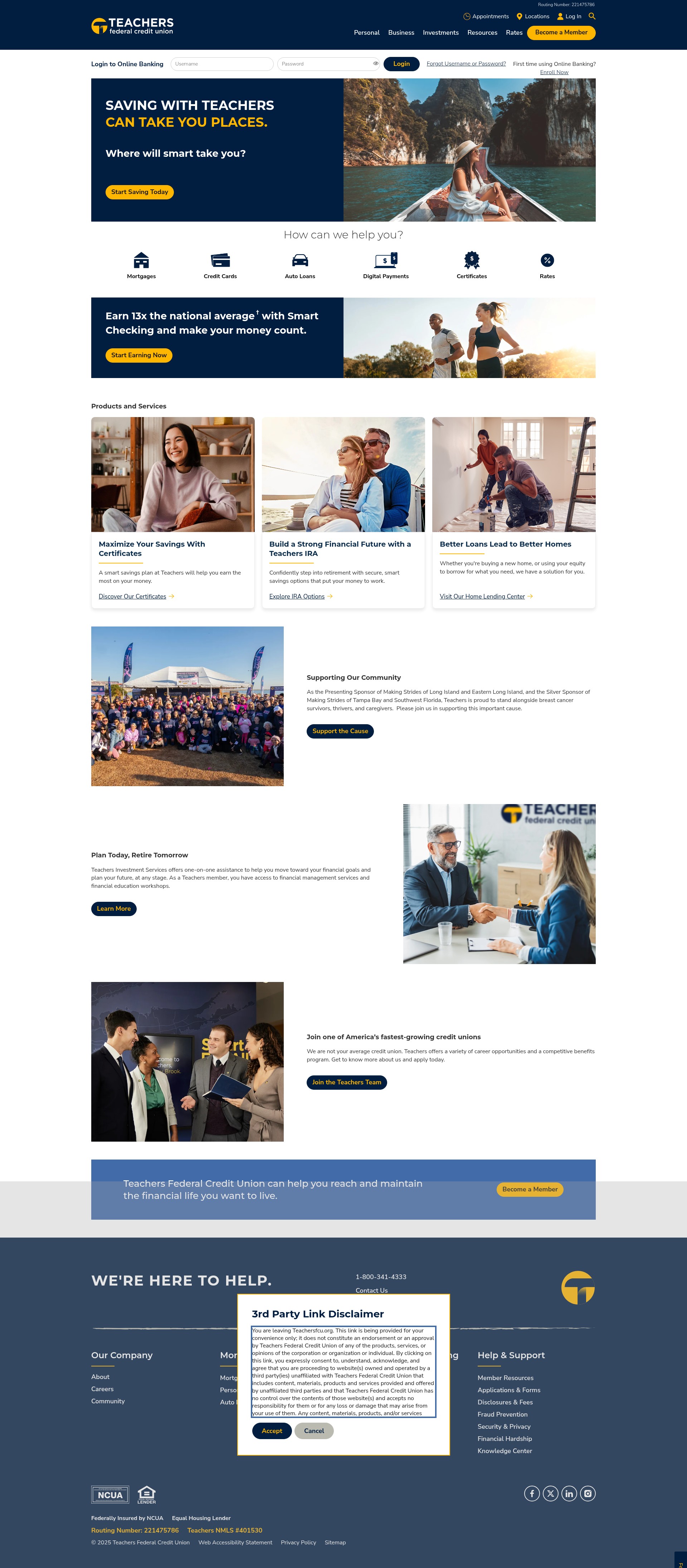 Screenshot of www.teachersfcu.org
