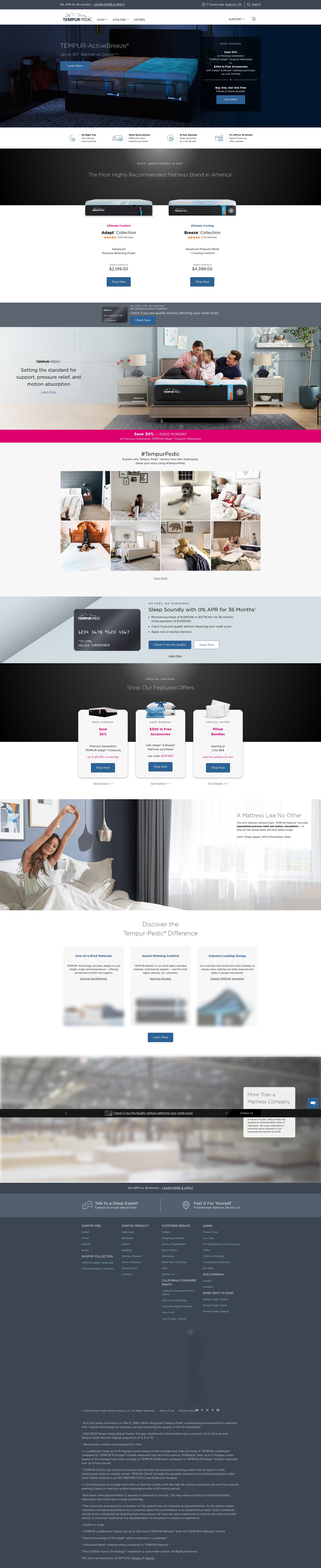 Screenshot of www.tempurpedic.com