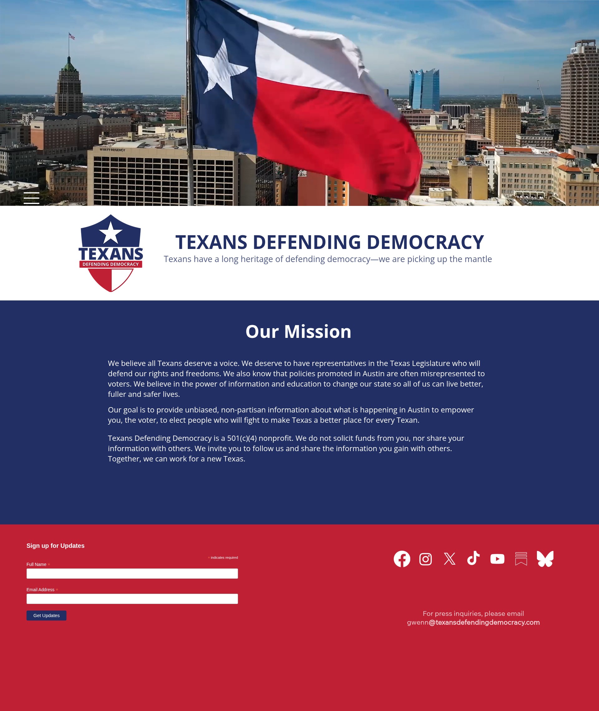Screenshot of www.texansdefendingdemocracy.com