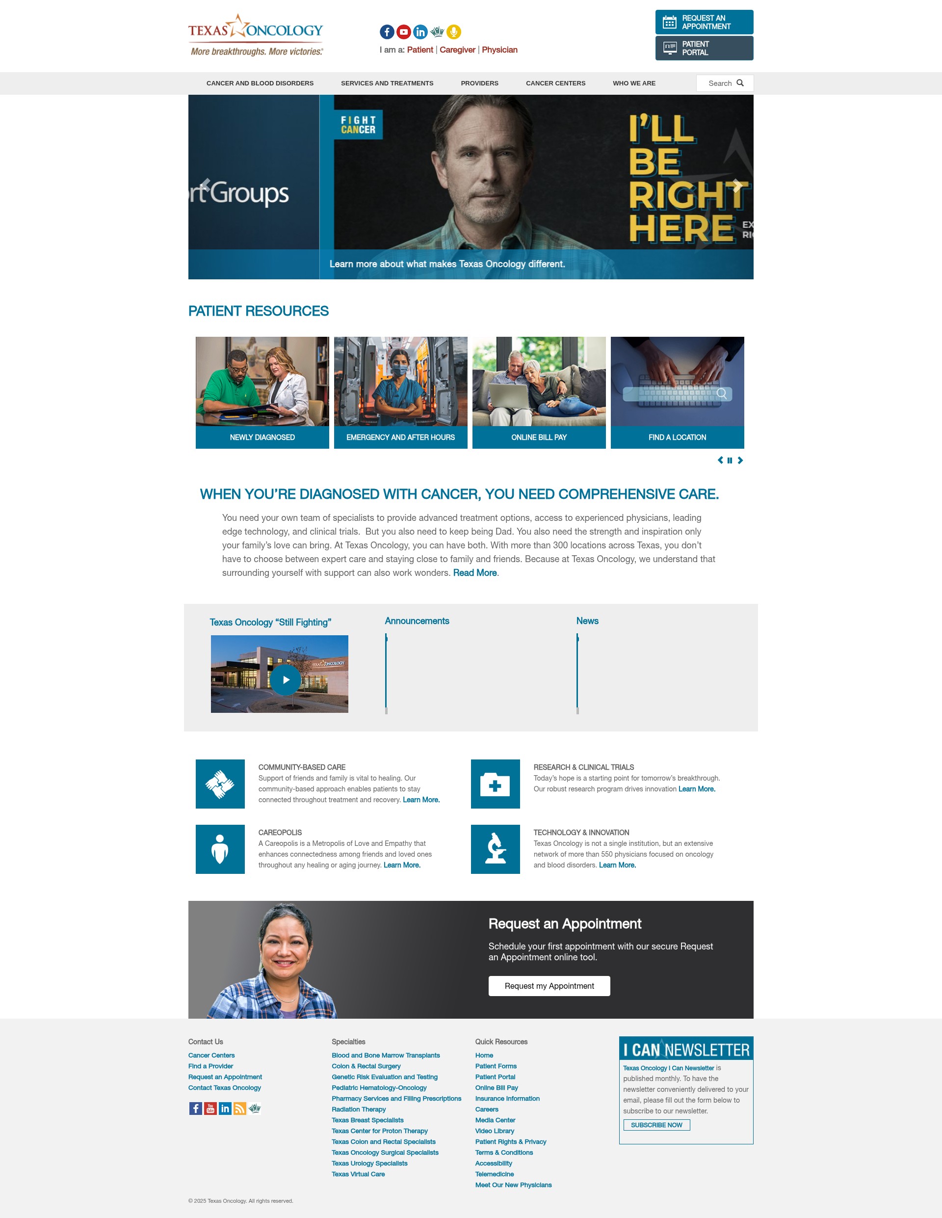 Screenshot of www.texasoncology.com