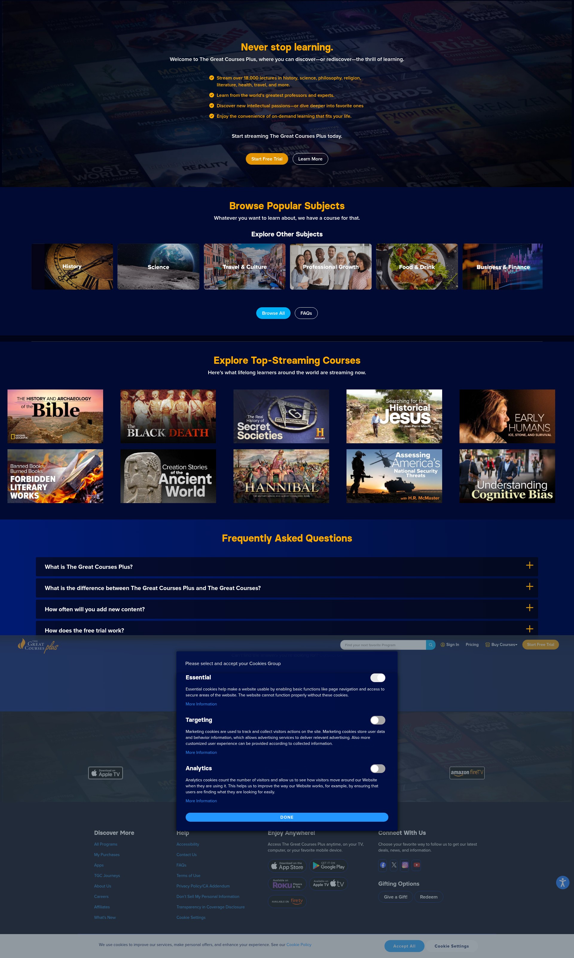 Screenshot of www.thegreatcoursesplus.com