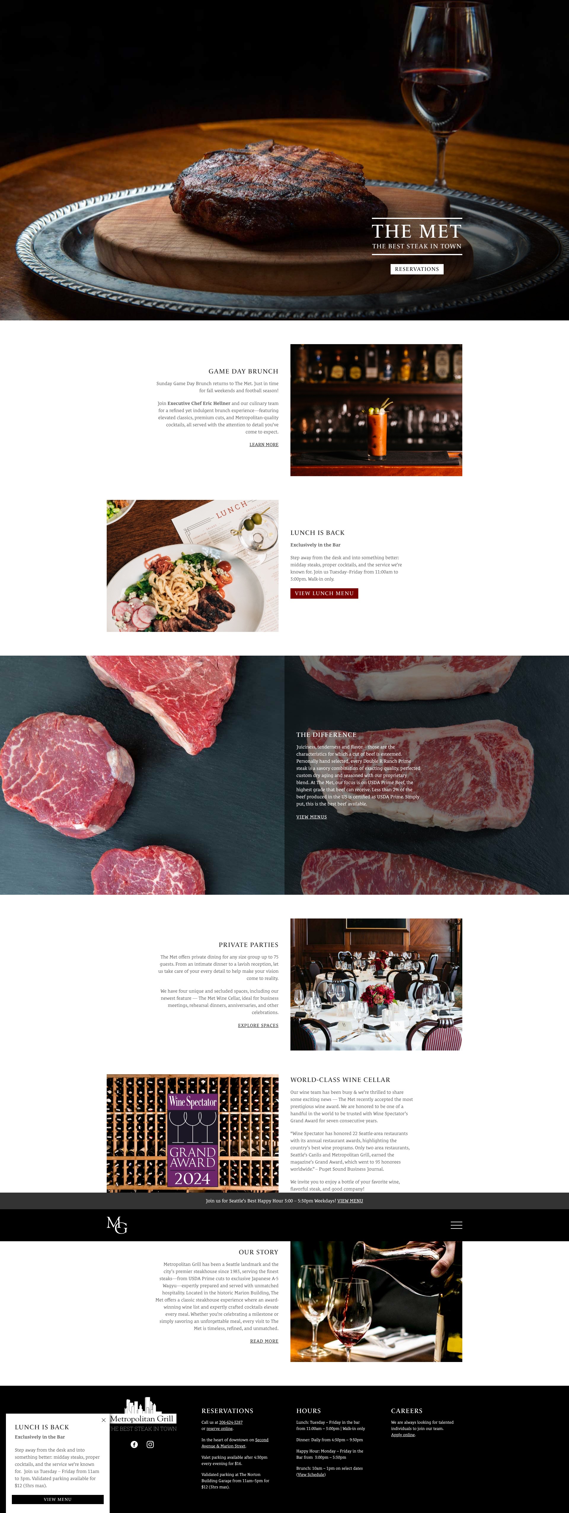 Screenshot of www.themetropolitangrill.com