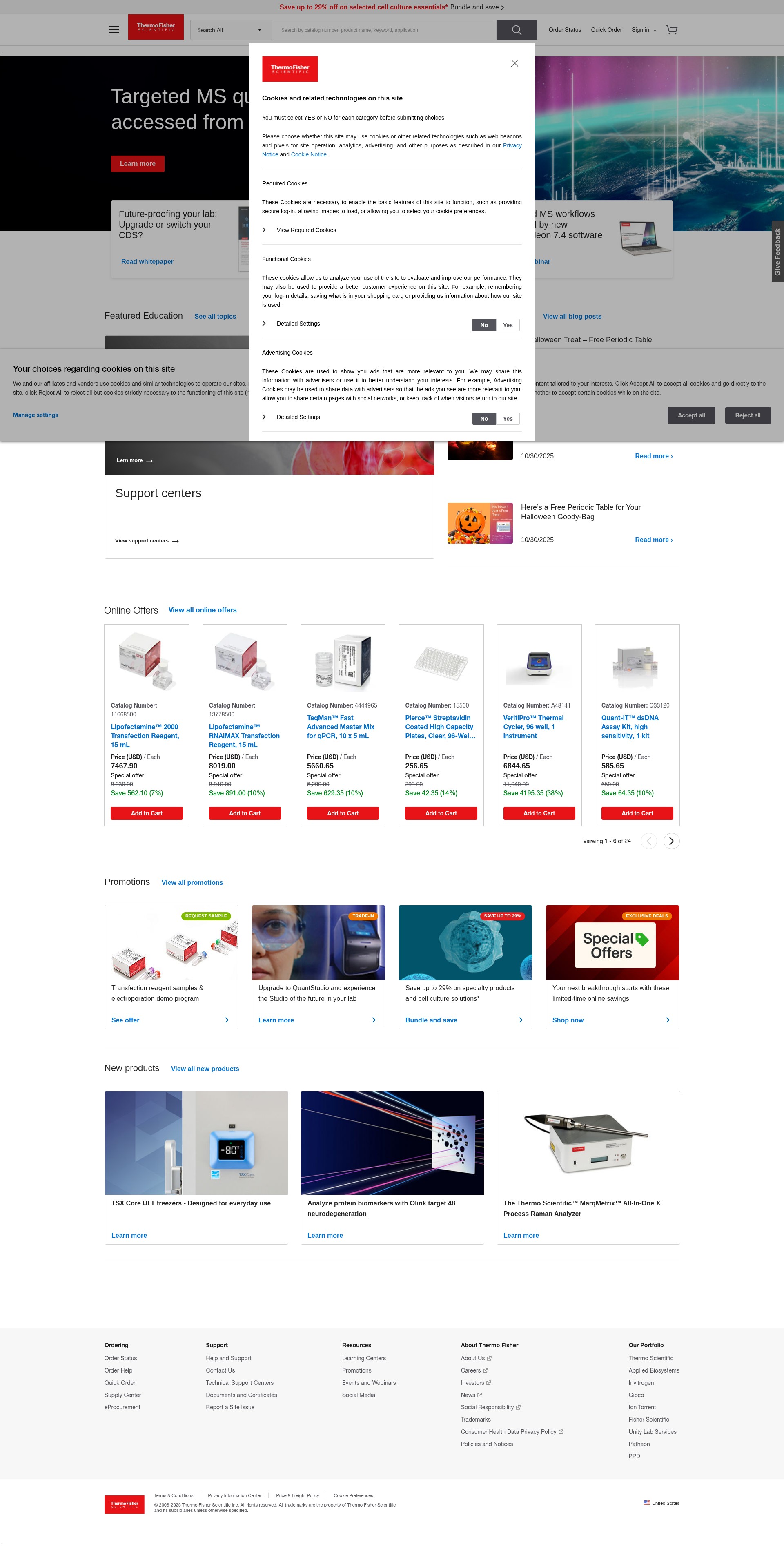 Screenshot of www.thermofisher.com