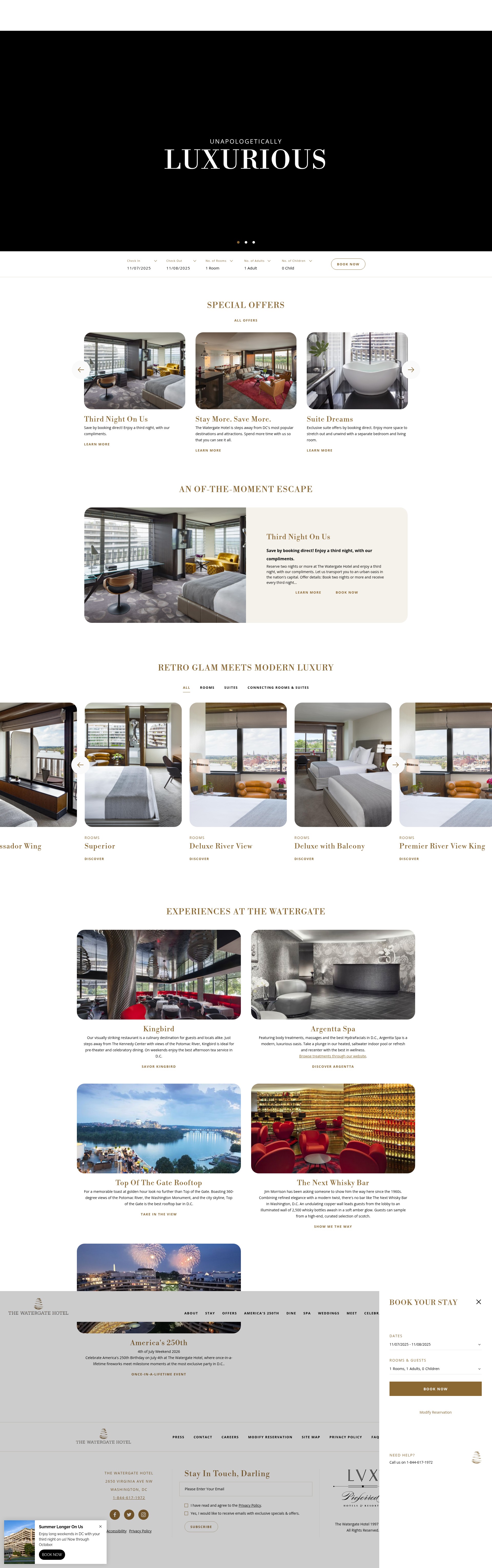 Screenshot of www.thewatergatehotel.com