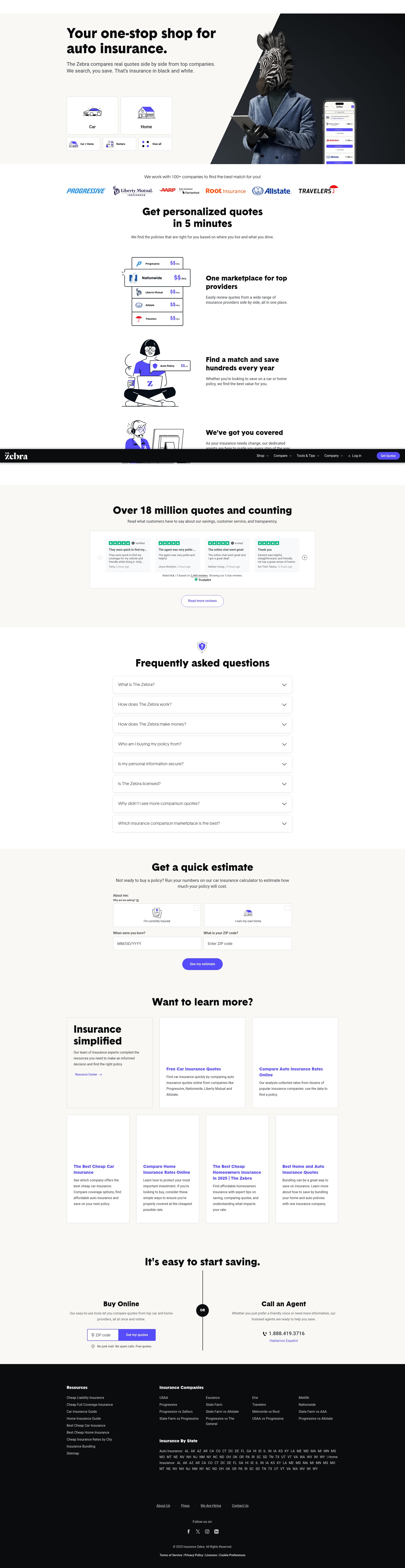Screenshot of www.thezebra.com