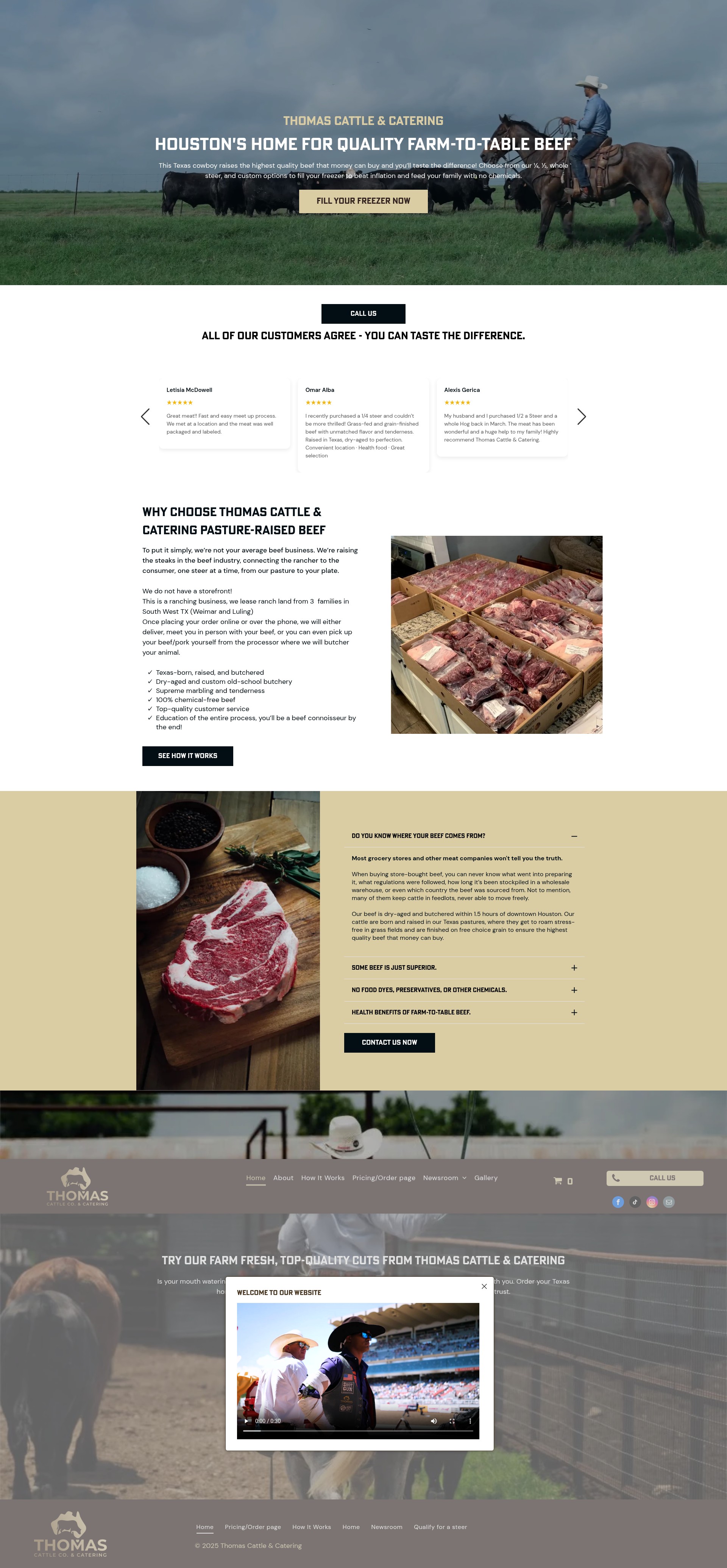 Screenshot of www.thomascattleandcatering.com