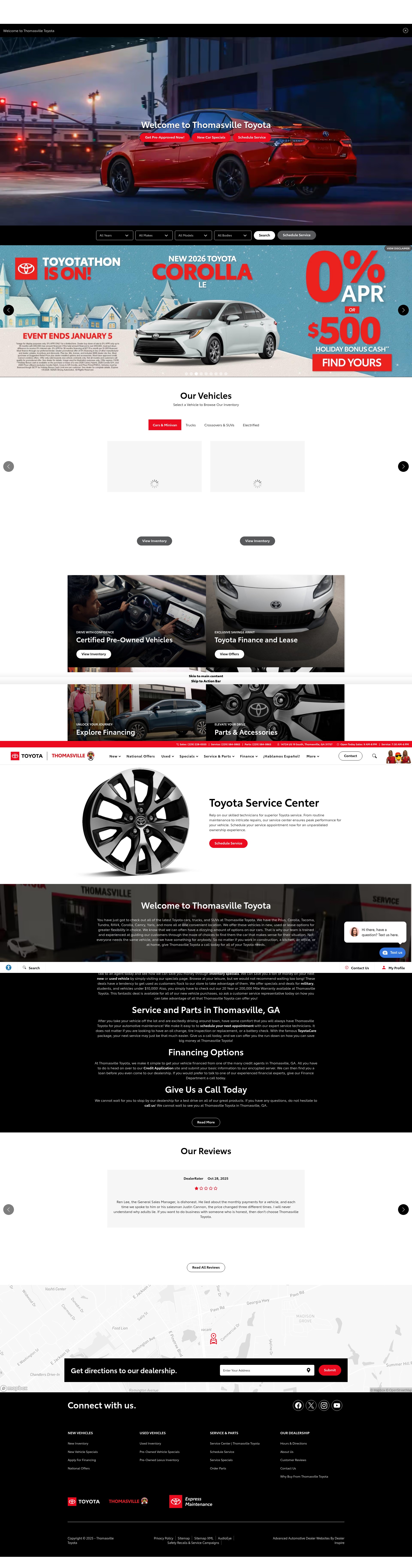 Screenshot of www.thomasvilletoyota.com