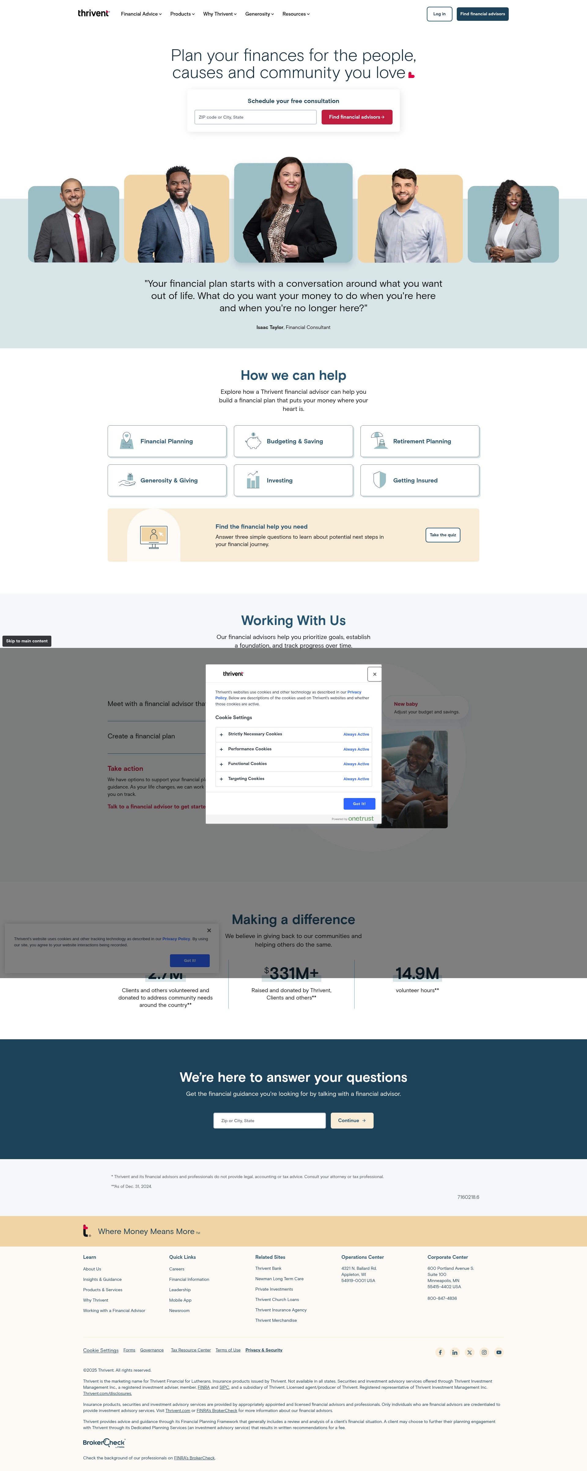 Screenshot of www.thrivent.com