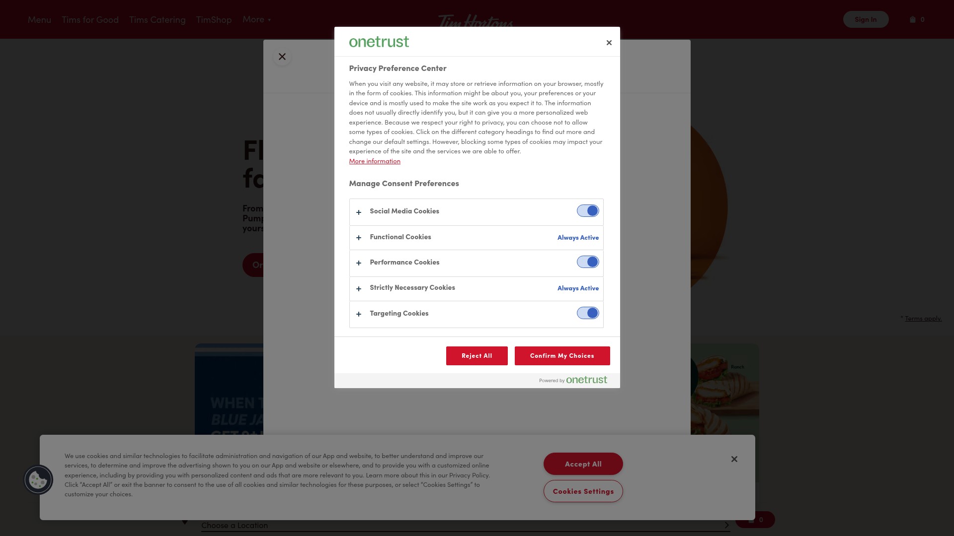 Screenshot of www.timhortons.ca