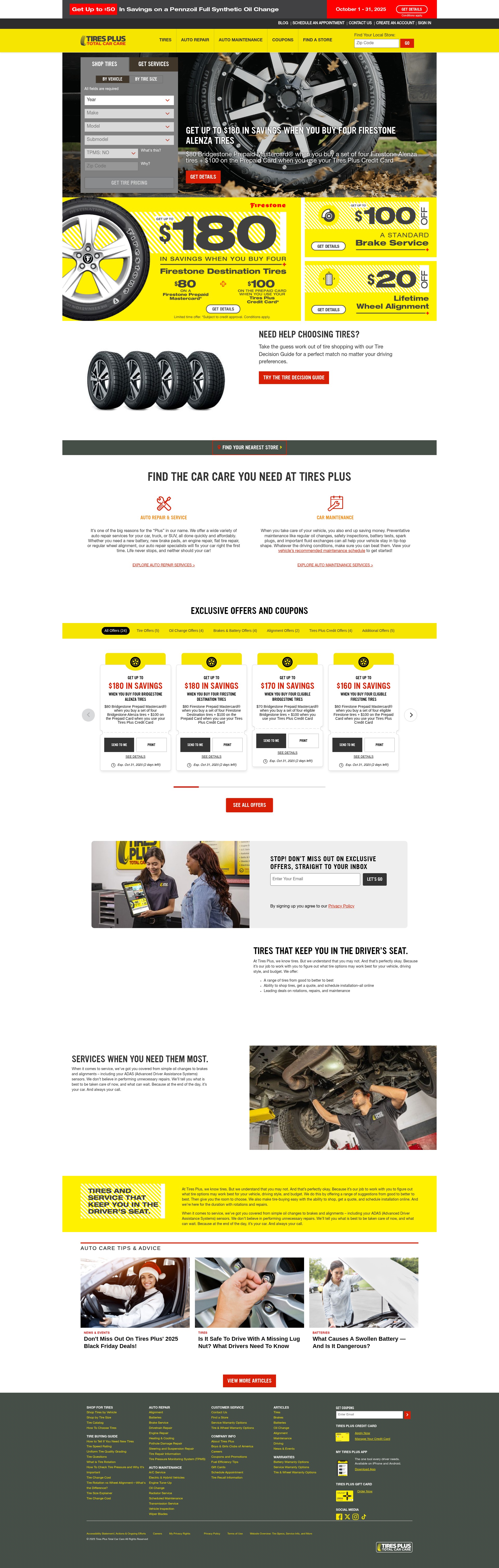 Screenshot of www.tiresplus.com