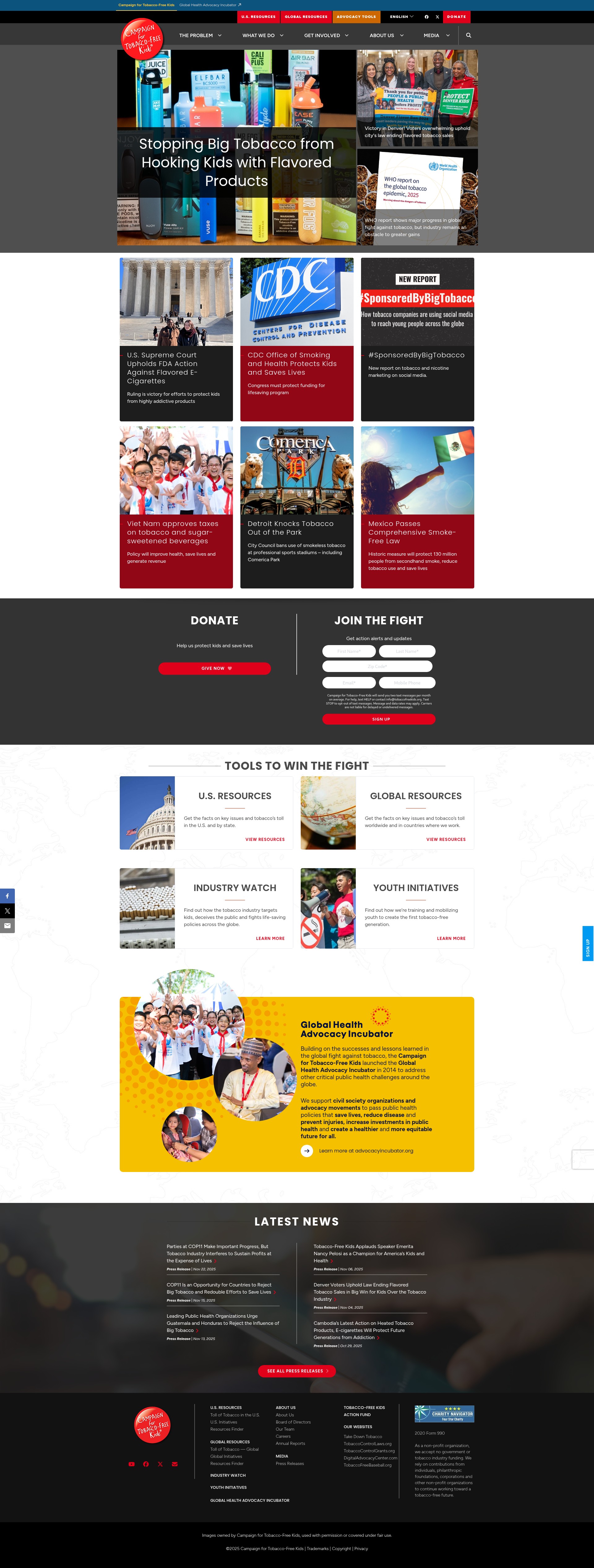 Screenshot of www.tobaccofreekids.org