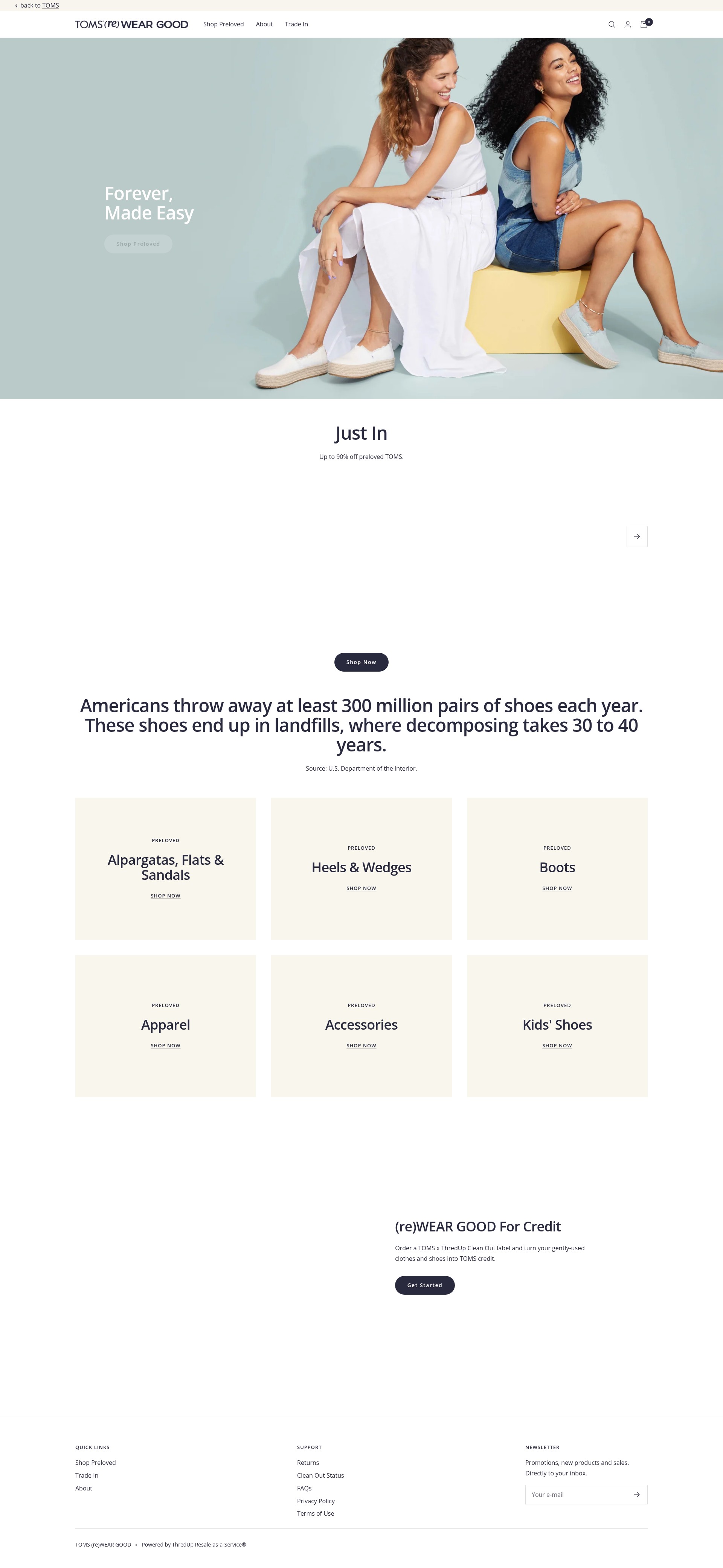 Screenshot of www.toms.com