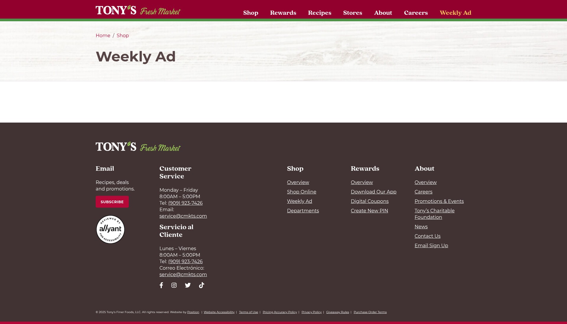Screenshot of www.tonysfreshmarket.com