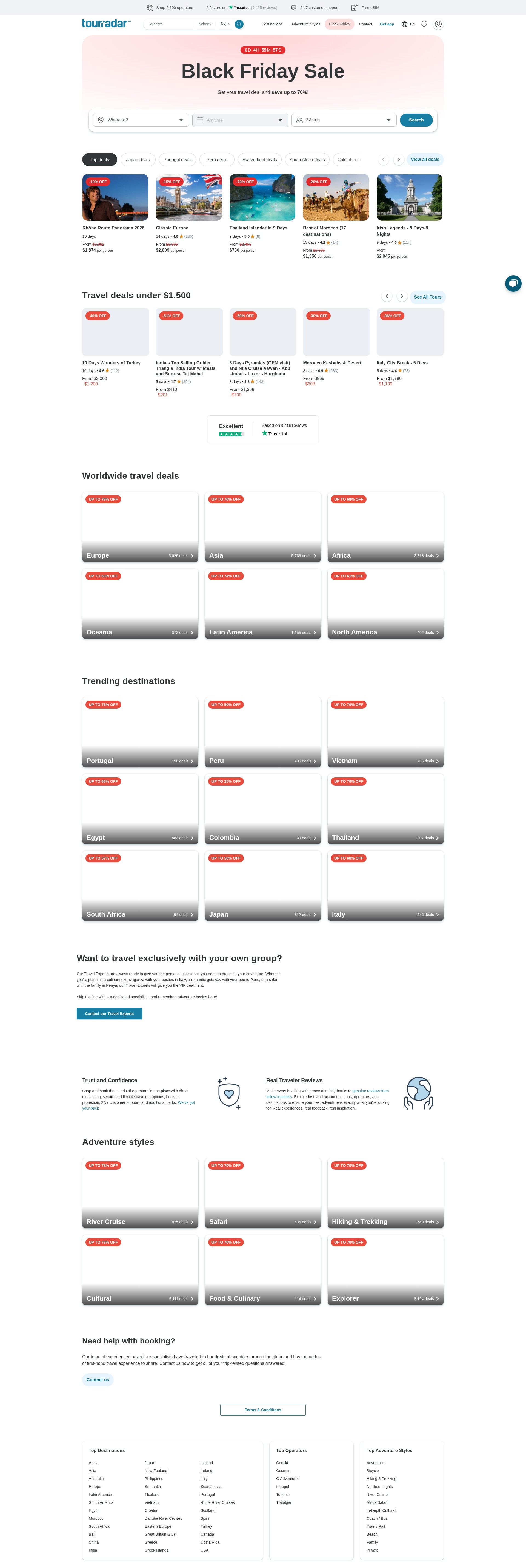 Screenshot of www.tourradar.com