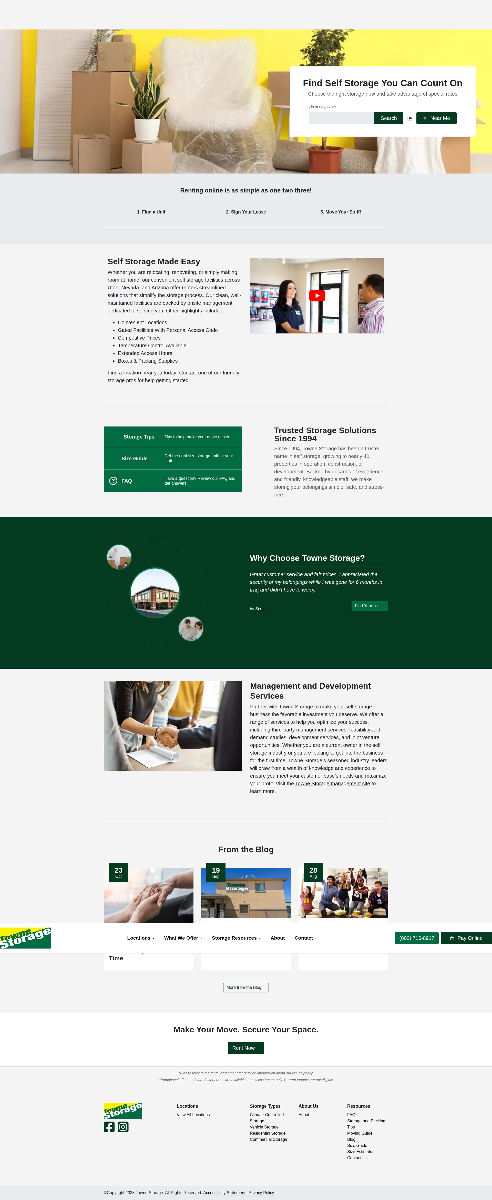 Screenshot of www.townestorage.com