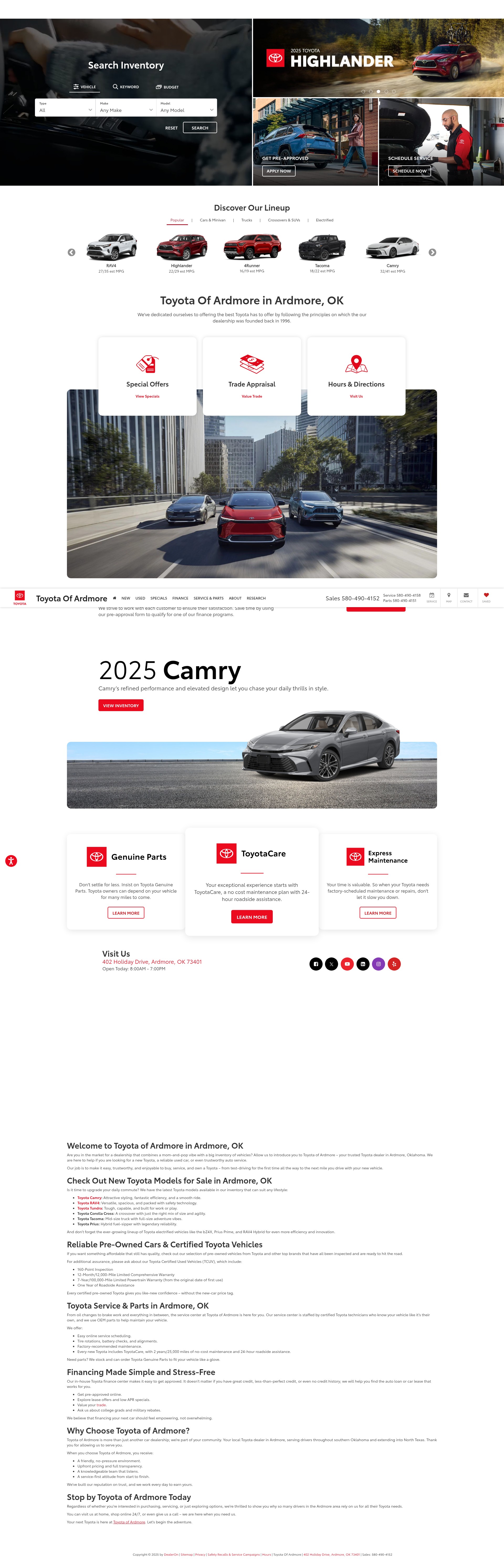 Screenshot of www.toyotaofardmore.com