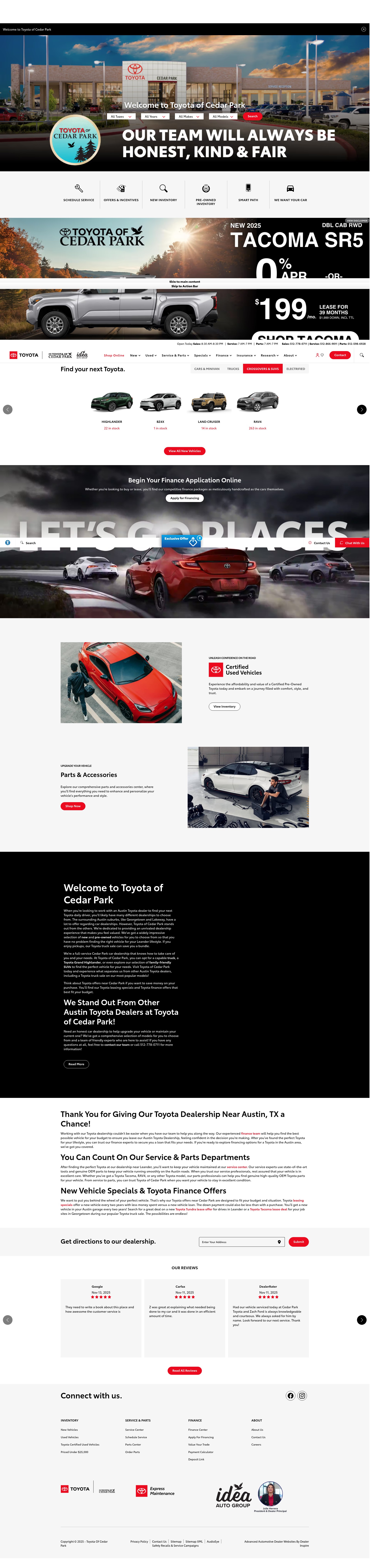 Screenshot of www.toyotaofcedarpark.com