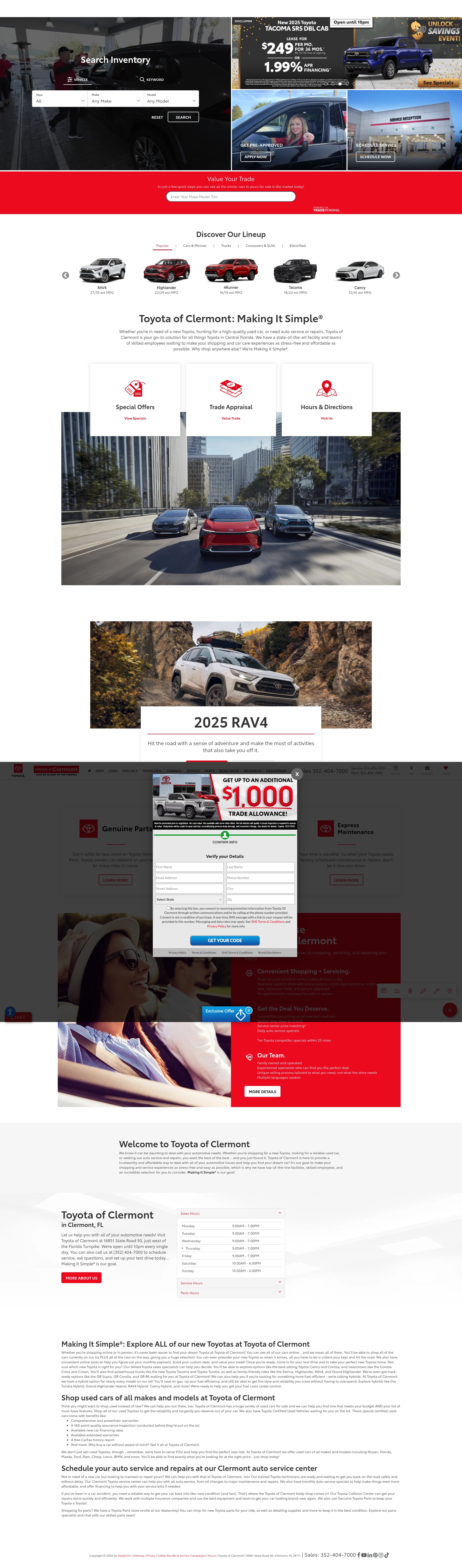 Screenshot of www.toyotaofclermont.com