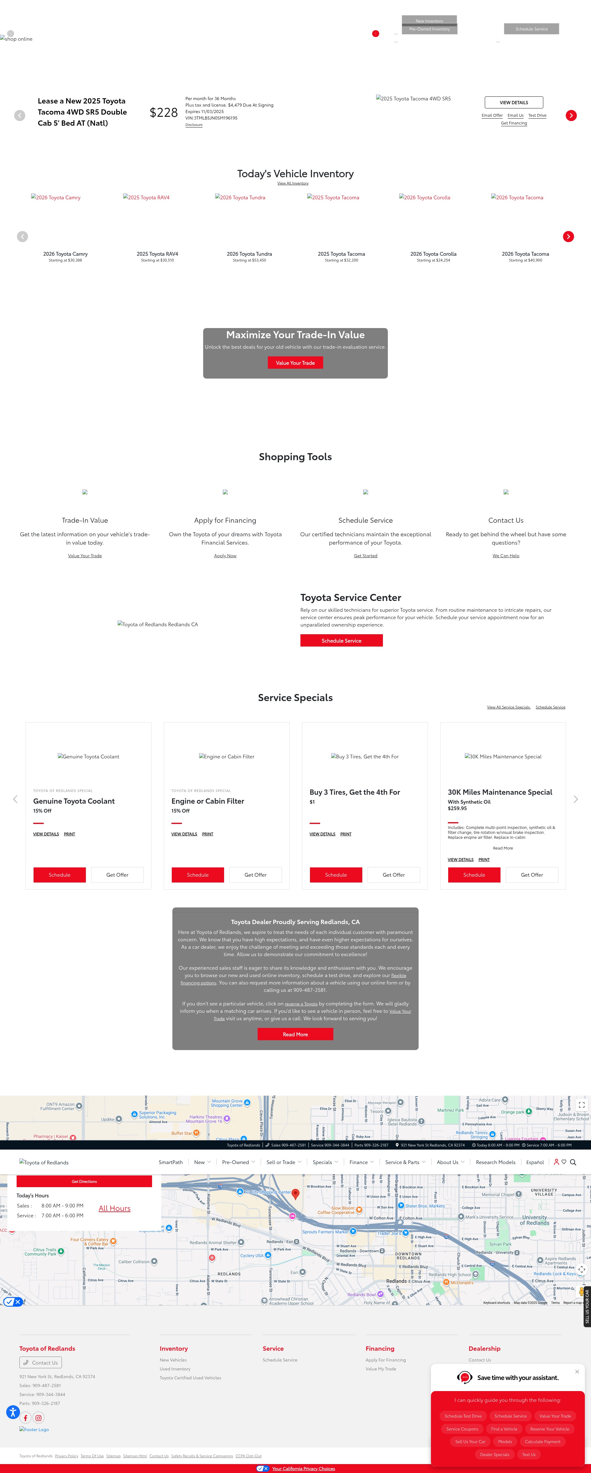 Screenshot of www.toyotaofredlands.com