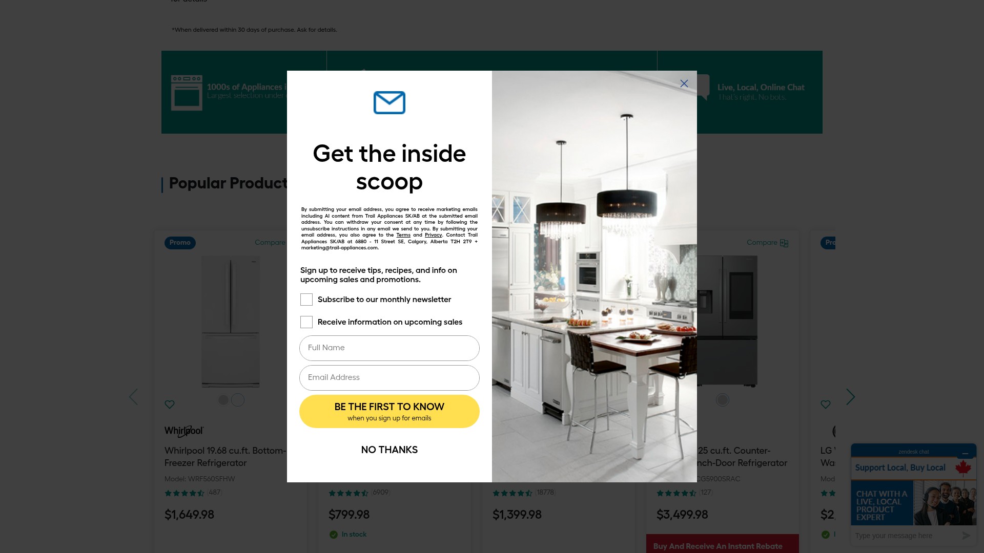 Screenshot of www.trailappliances.com