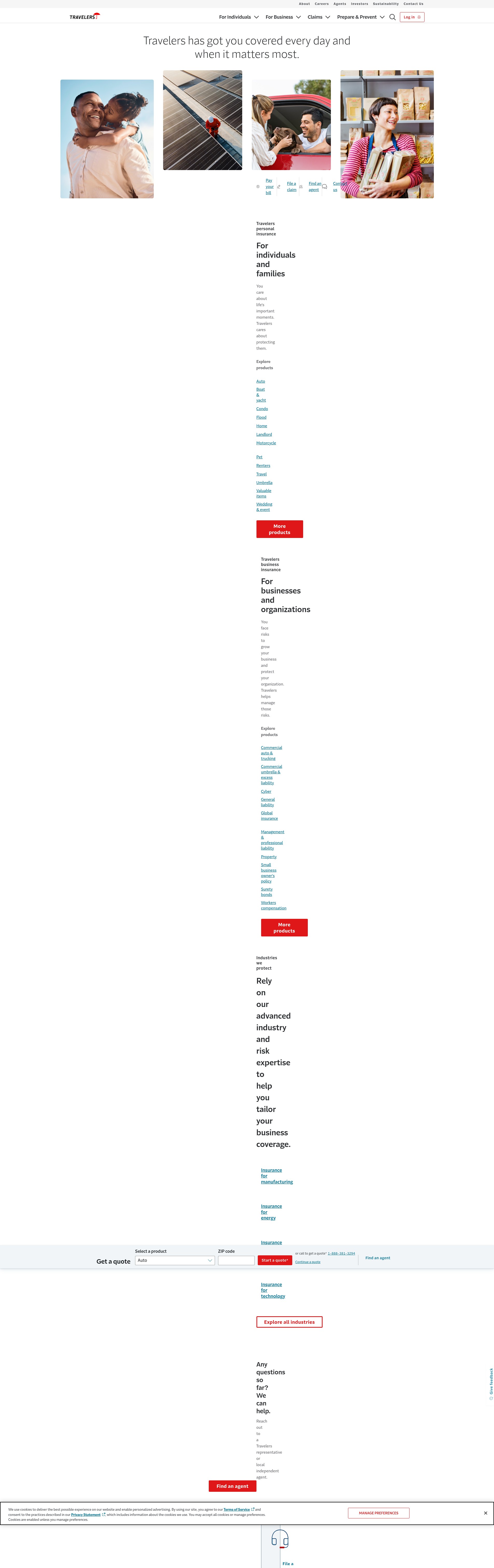 Screenshot of www.travelers.com
