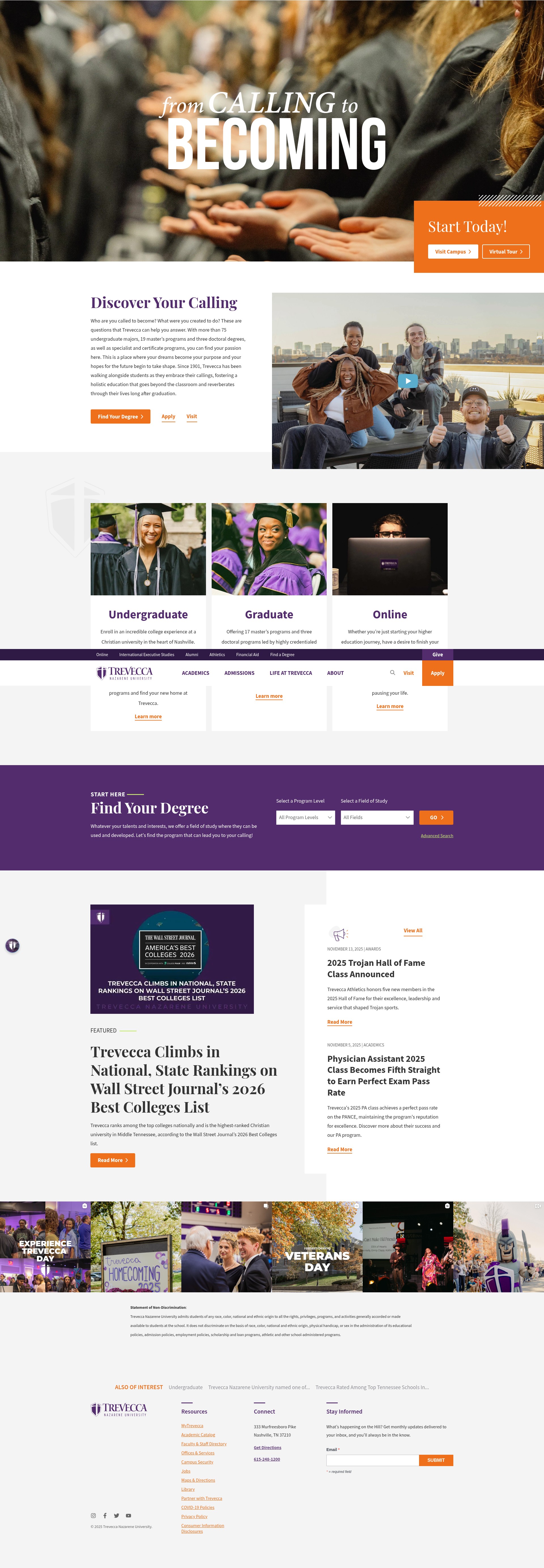 Screenshot of www.trevecca.edu