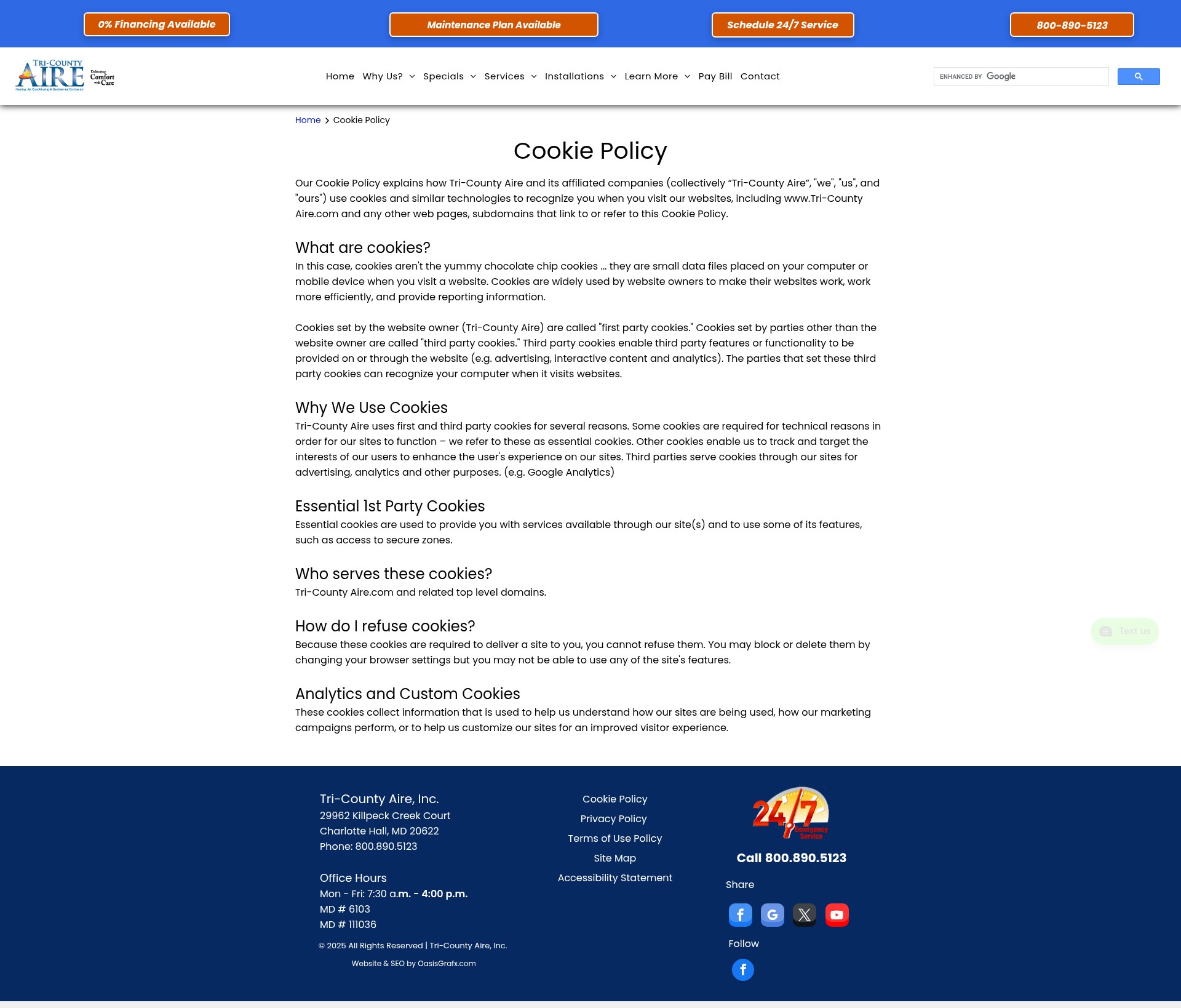 Screenshot of www.tricountyaire.com