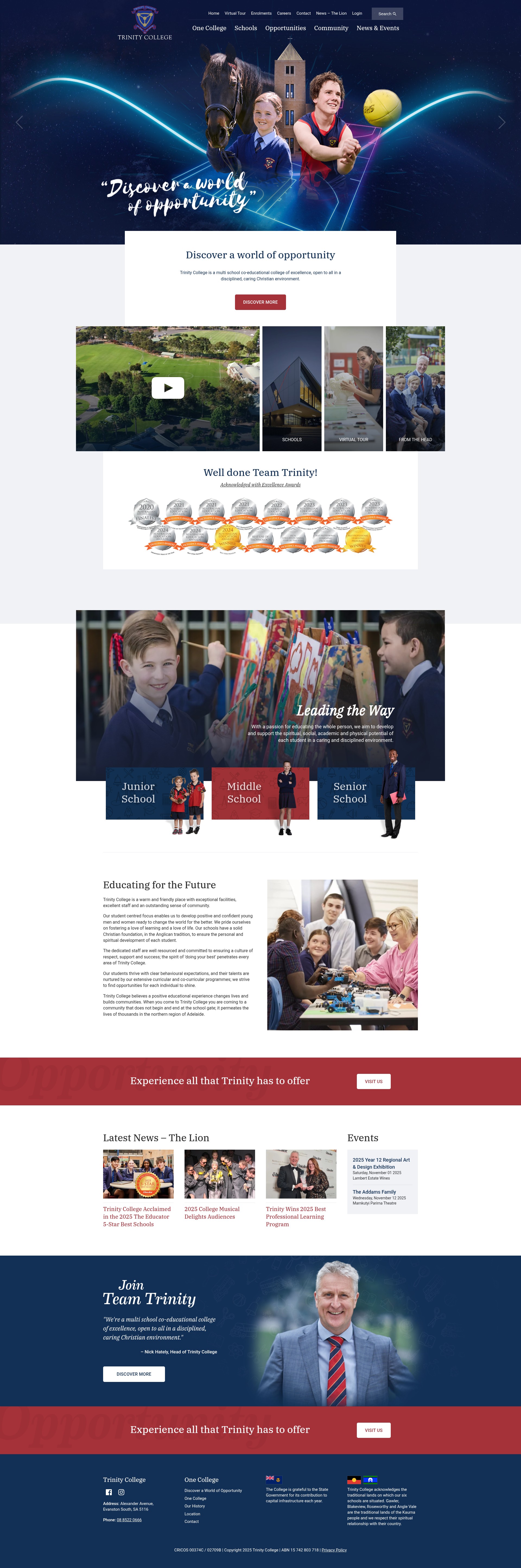 Screenshot of www.trinity.sa.edu.au