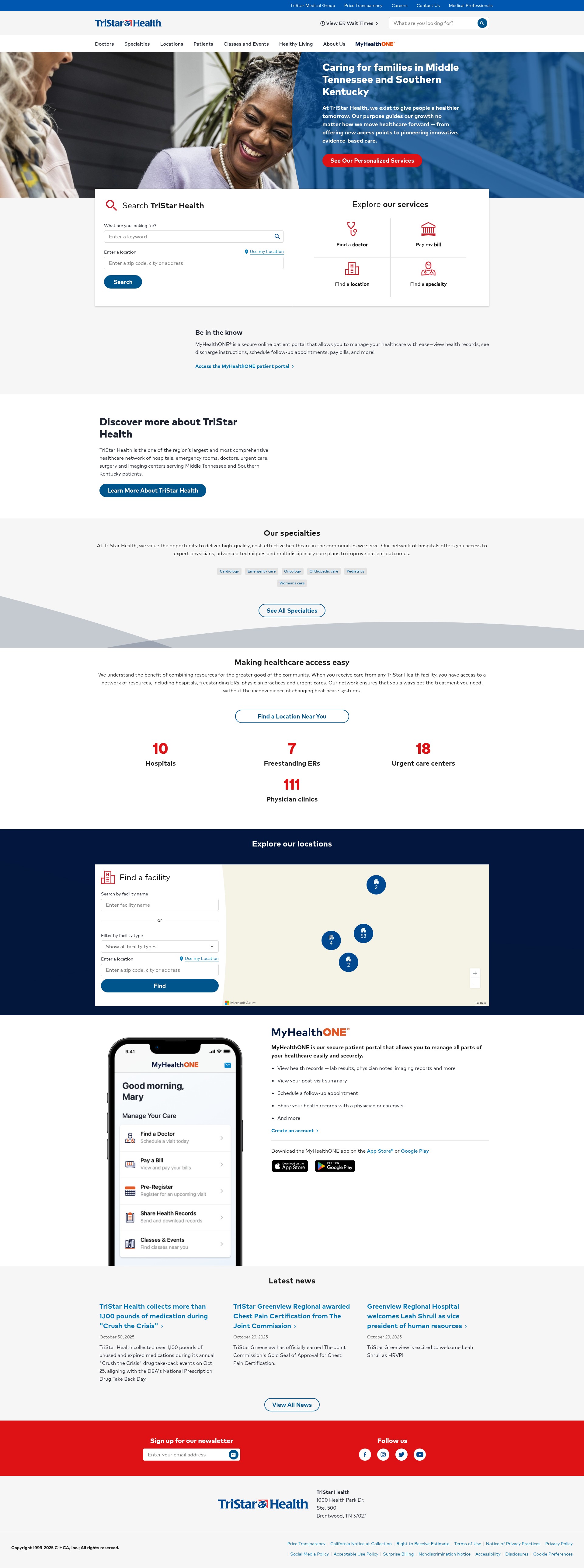 Screenshot of www.tristarhealth.com