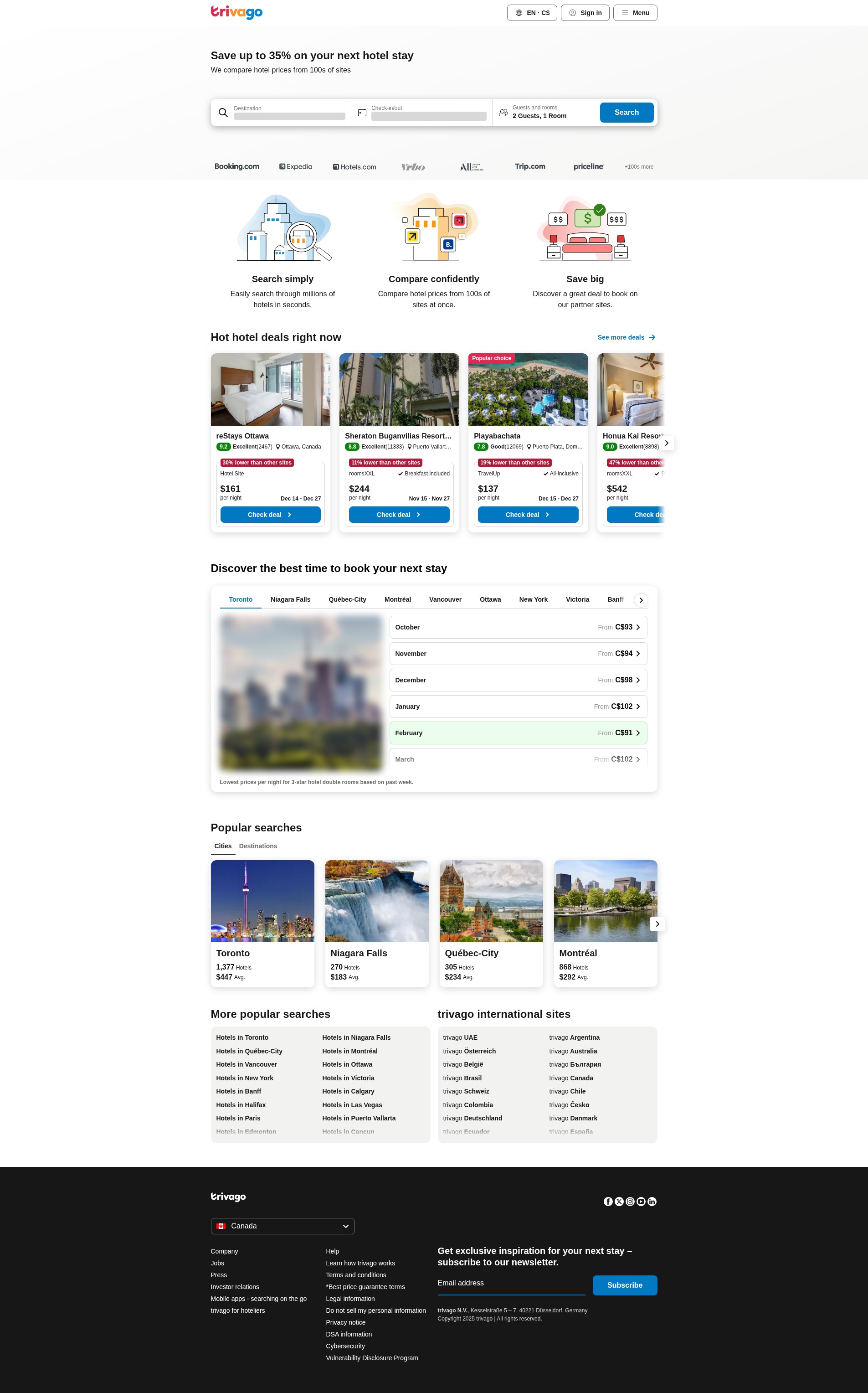 Screenshot of www.trivago.ca