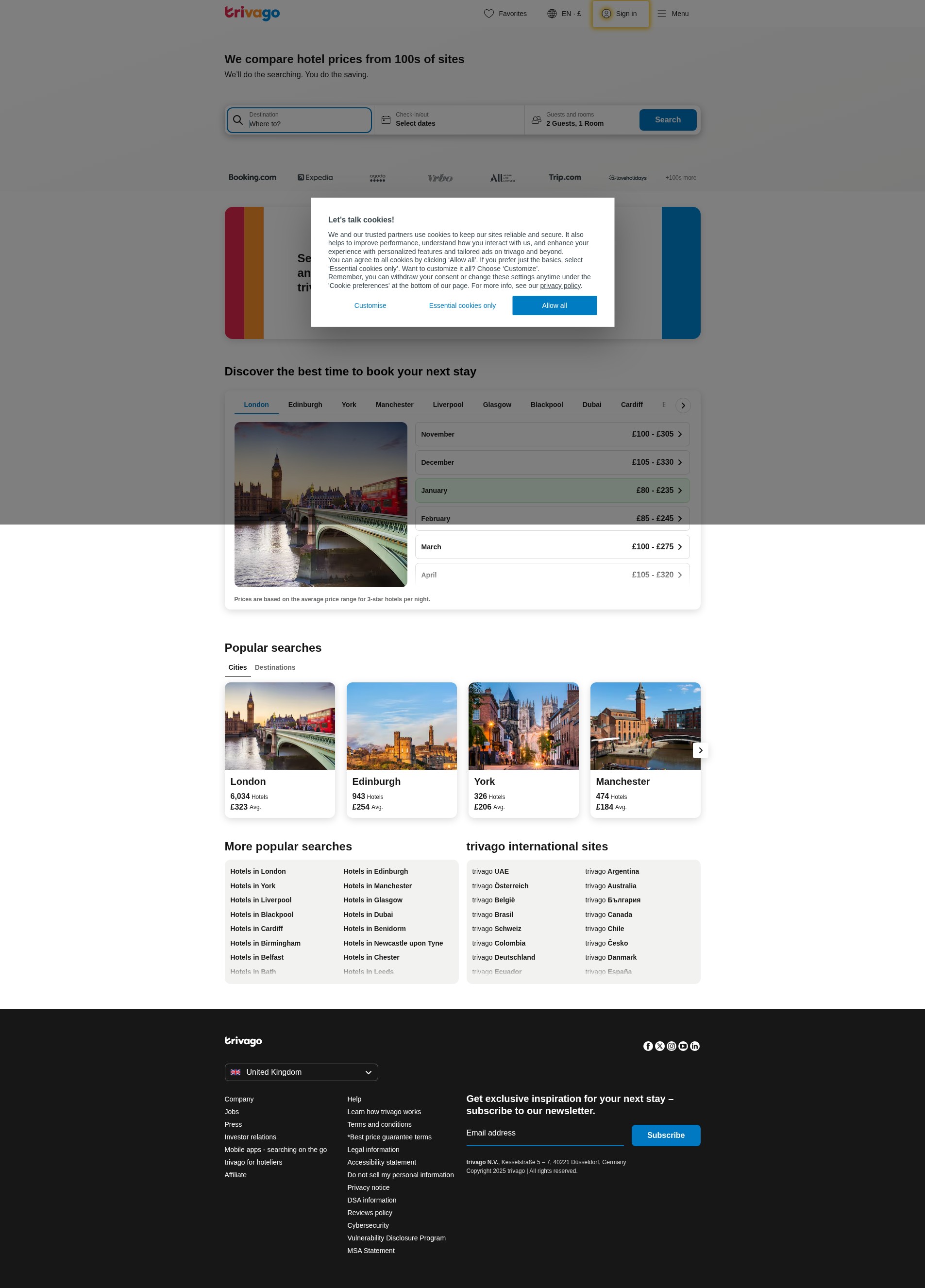 Screenshot of www.trivago.co.uk