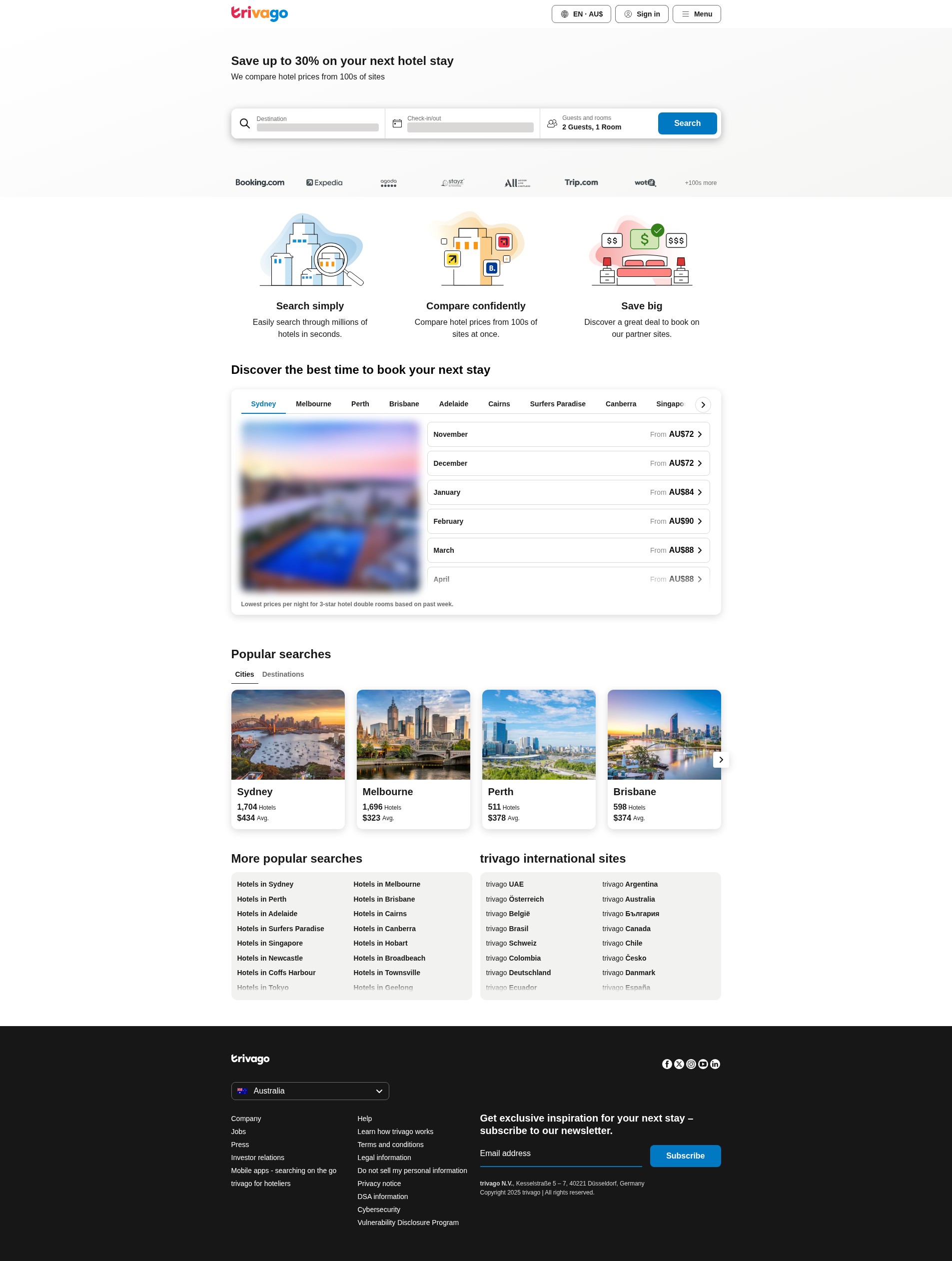 Screenshot of www.trivago.com.au