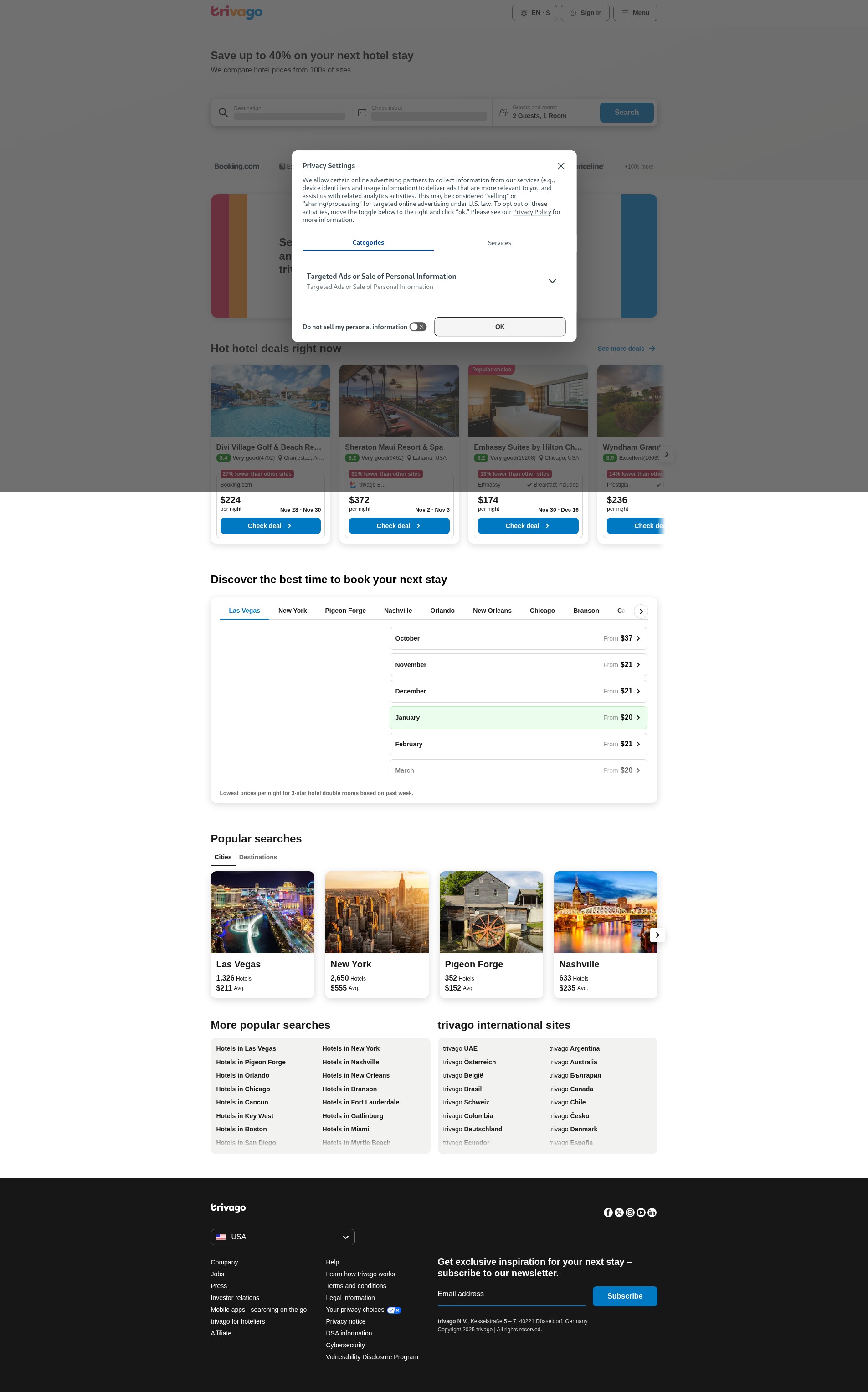 Screenshot of www.trivago.com