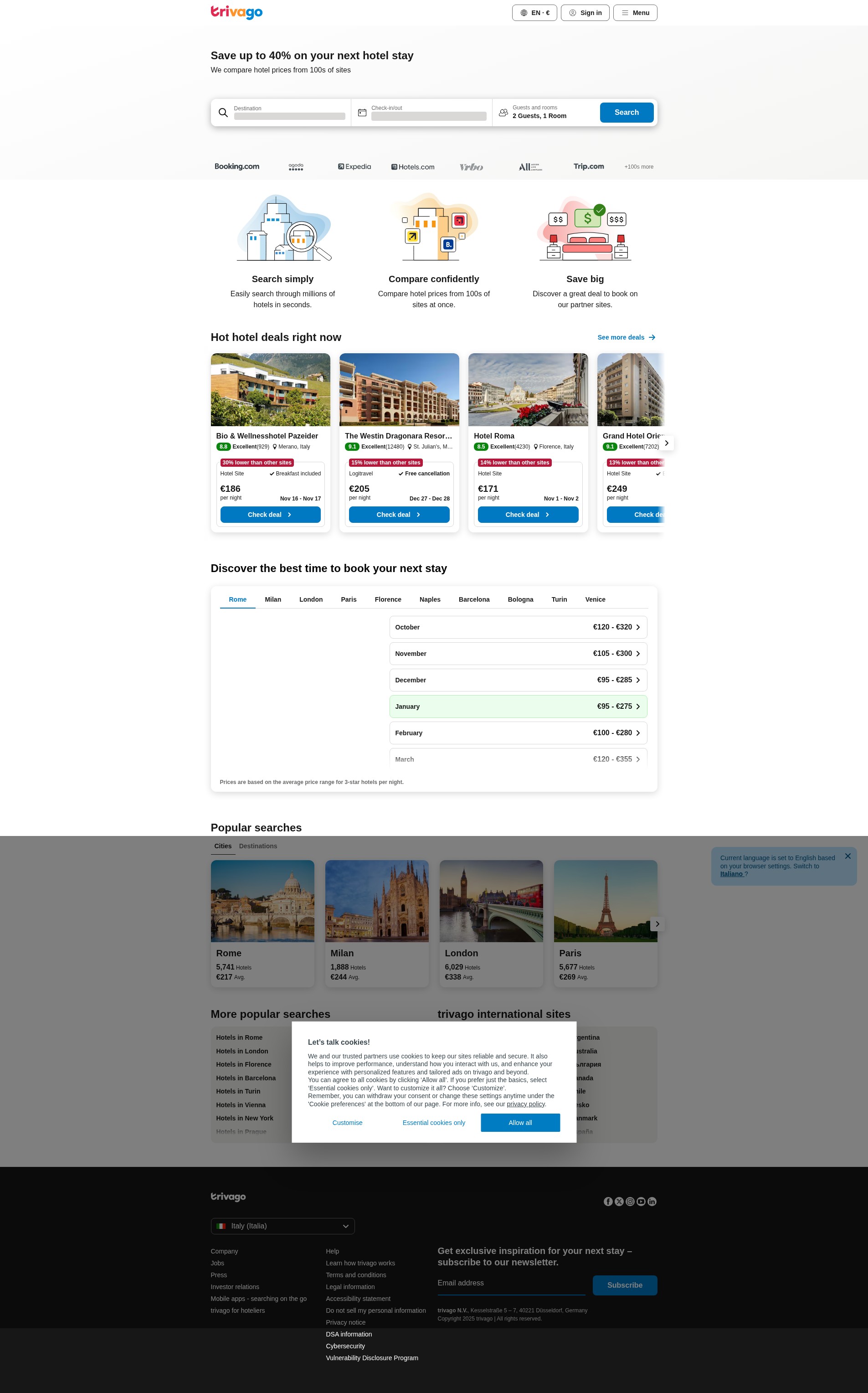 Screenshot of www.trivago.it