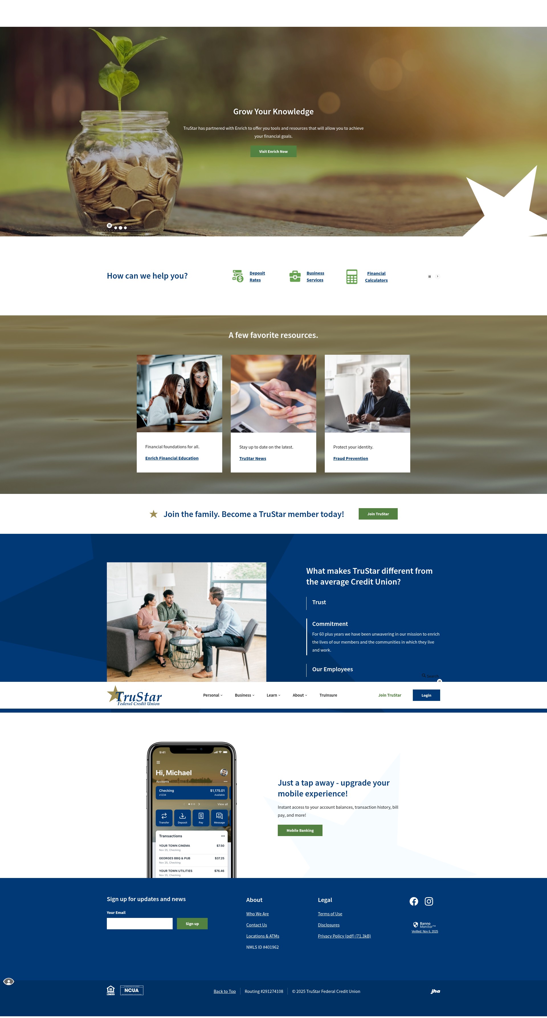 Screenshot of www.trustarfcu.com