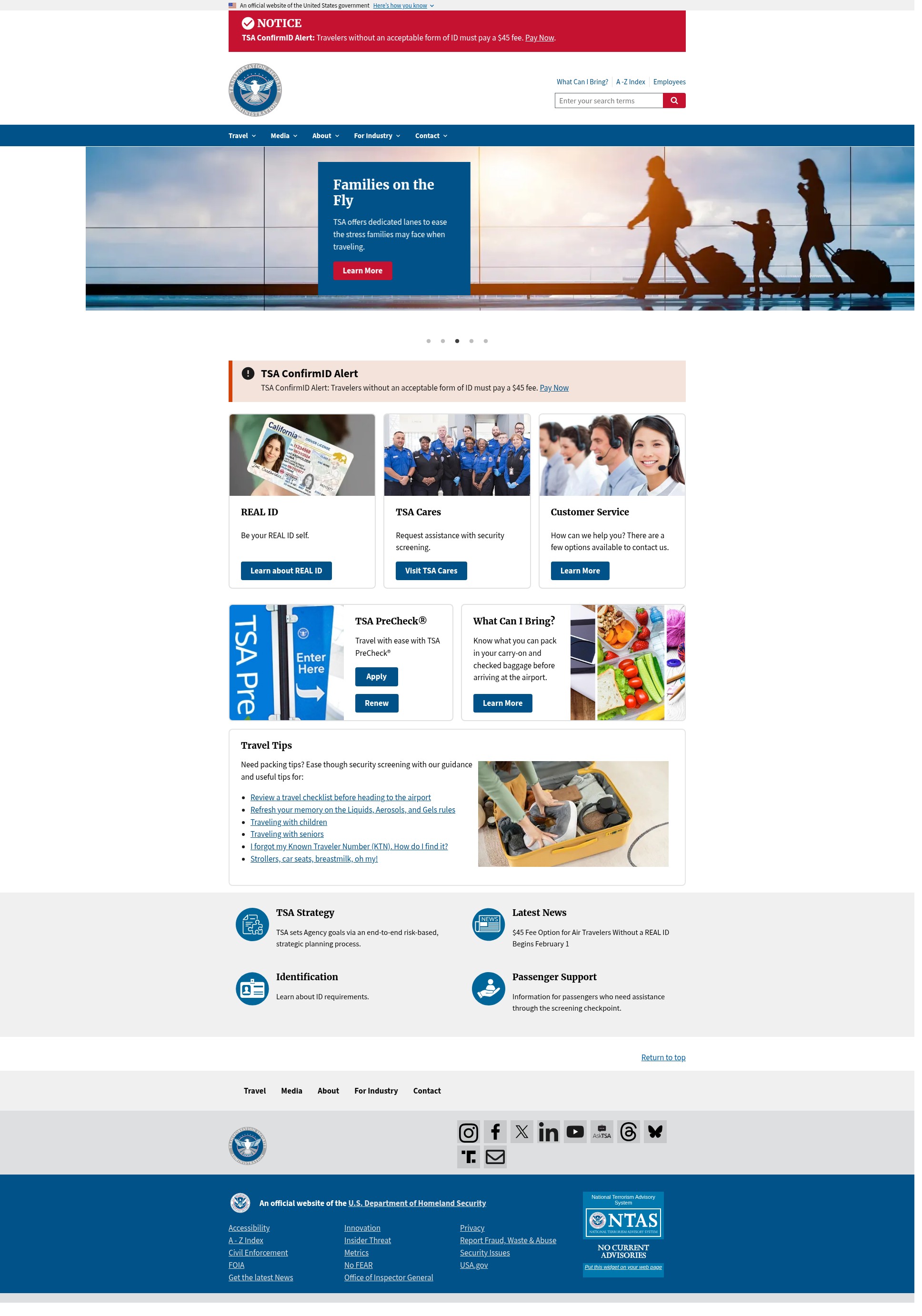 Screenshot of www.tsa.gov