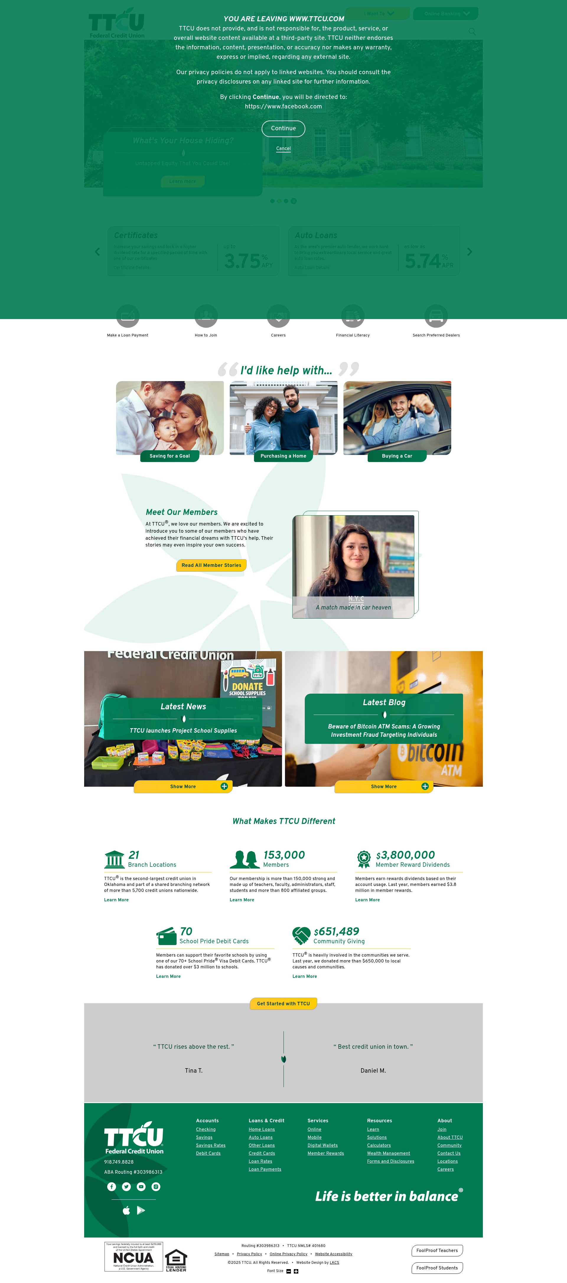 Screenshot of www.ttcu.com