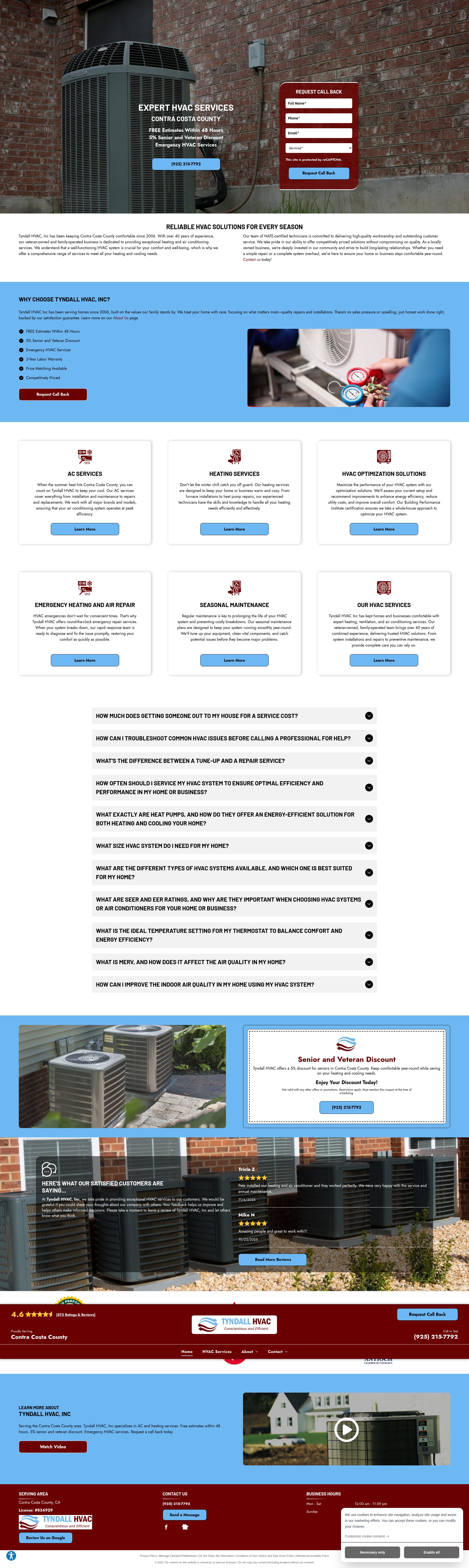 Screenshot of www.tyndallhvac.com