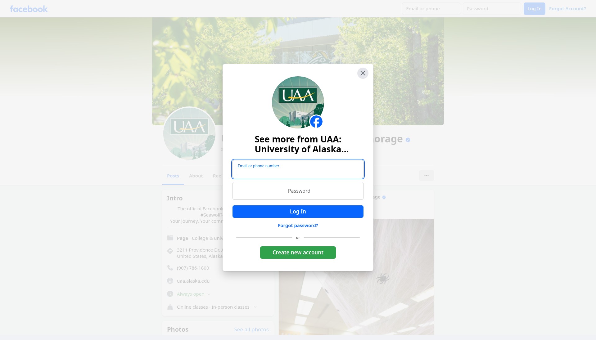 Screenshot of www.uaa.alaska.edu