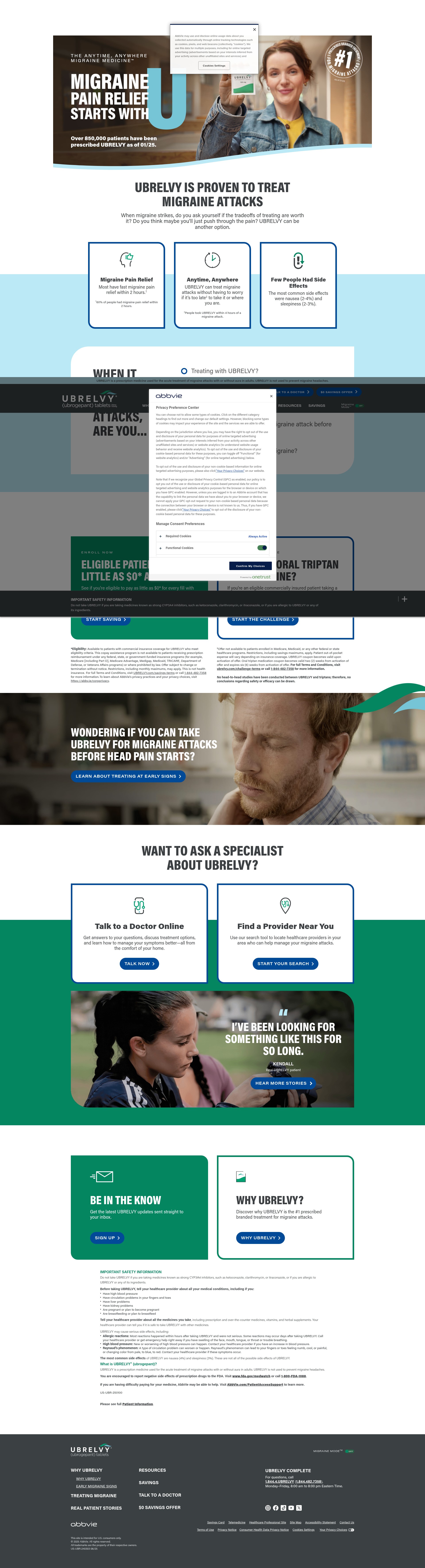 Screenshot of www.ubrelvy.com