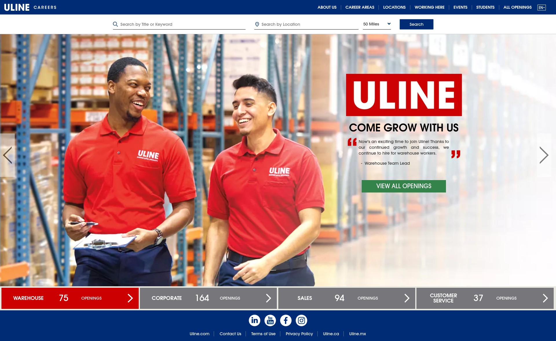 Screenshot of www.uline.jobs