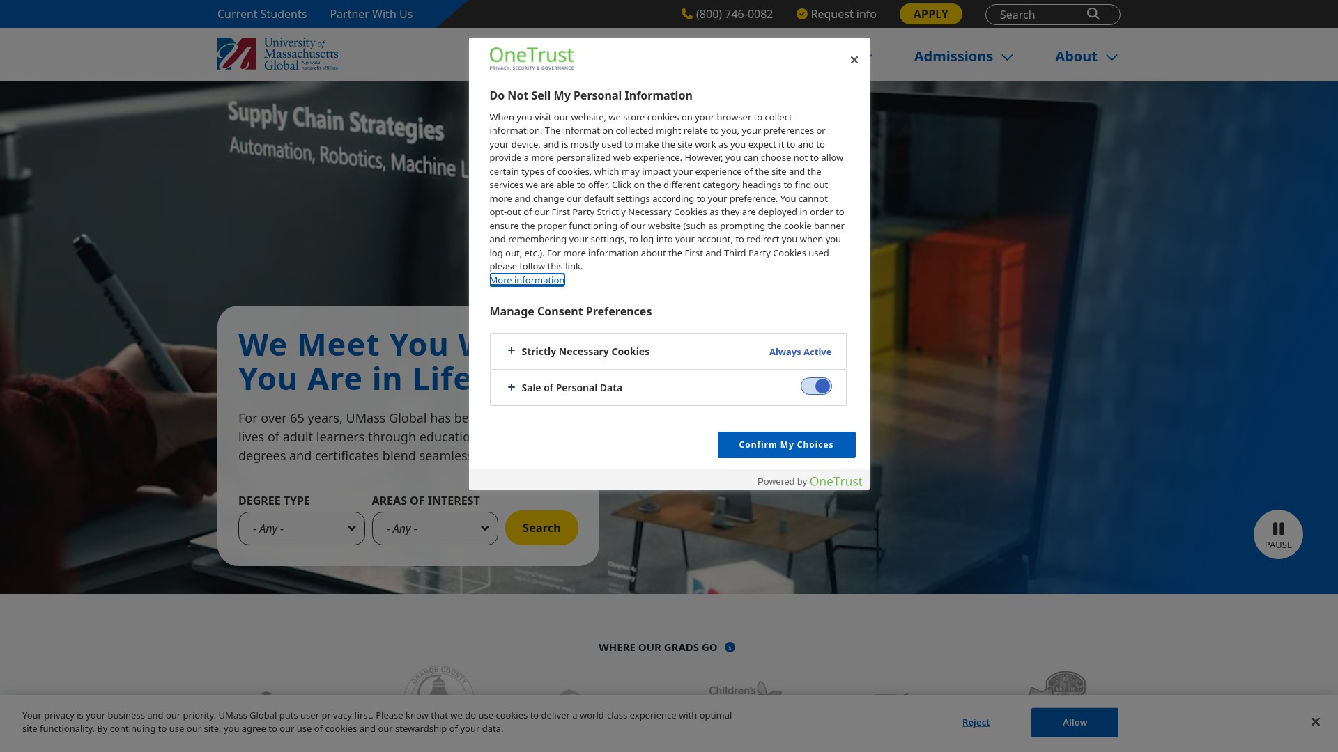 Screenshot of www.umassglobal.edu