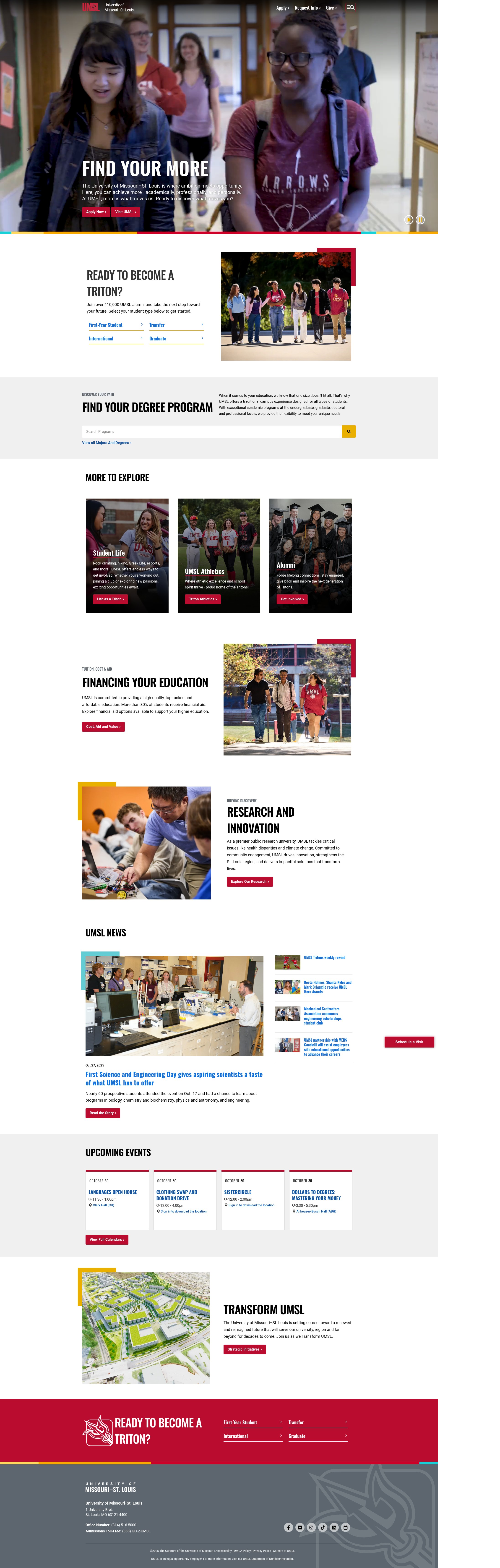 Screenshot of www.umsl.edu