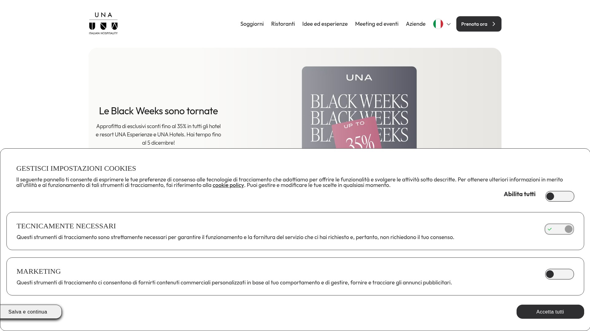 Screenshot of www.unaitalianhospitality.com