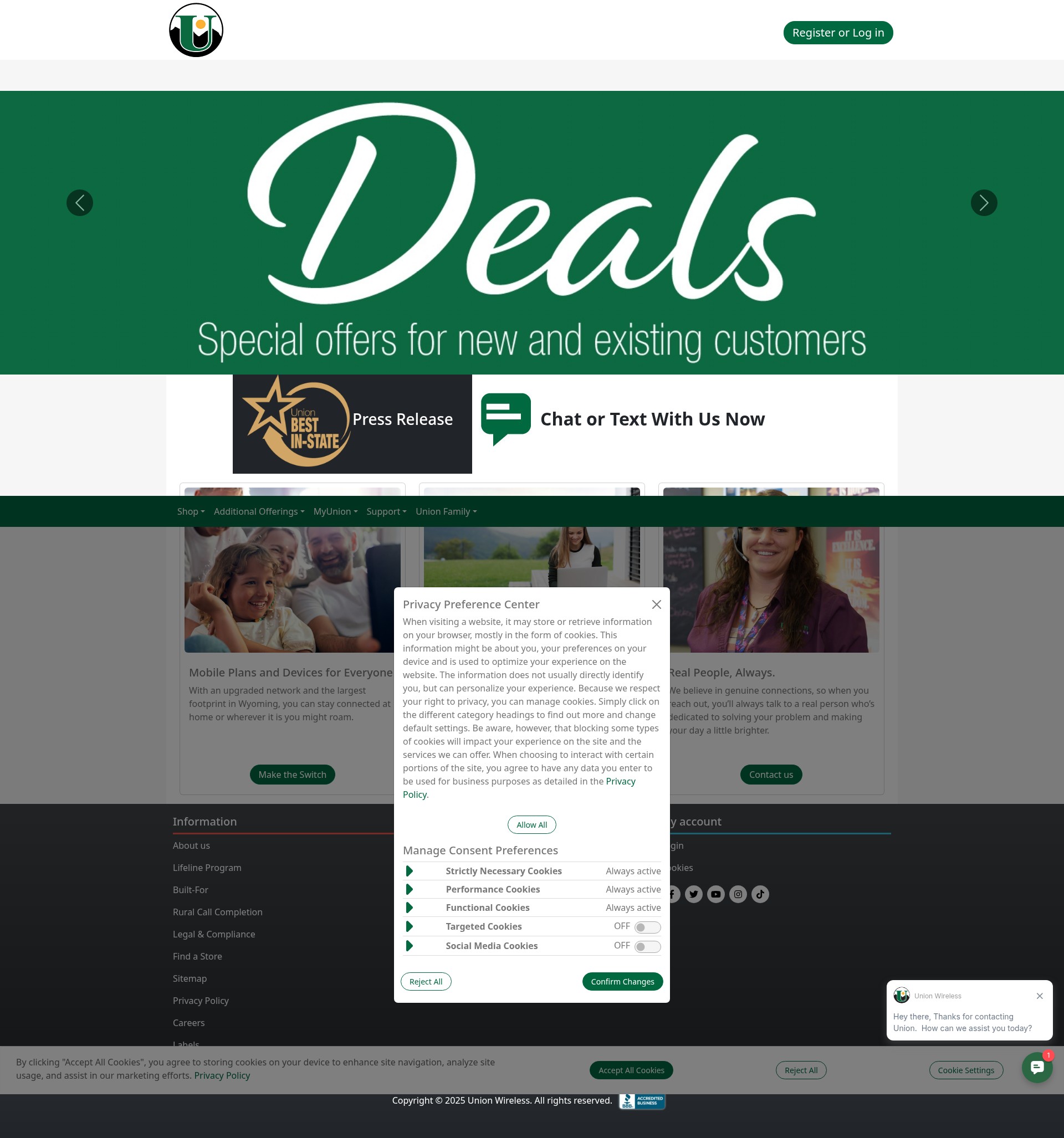 Screenshot of www.unionwireless.com