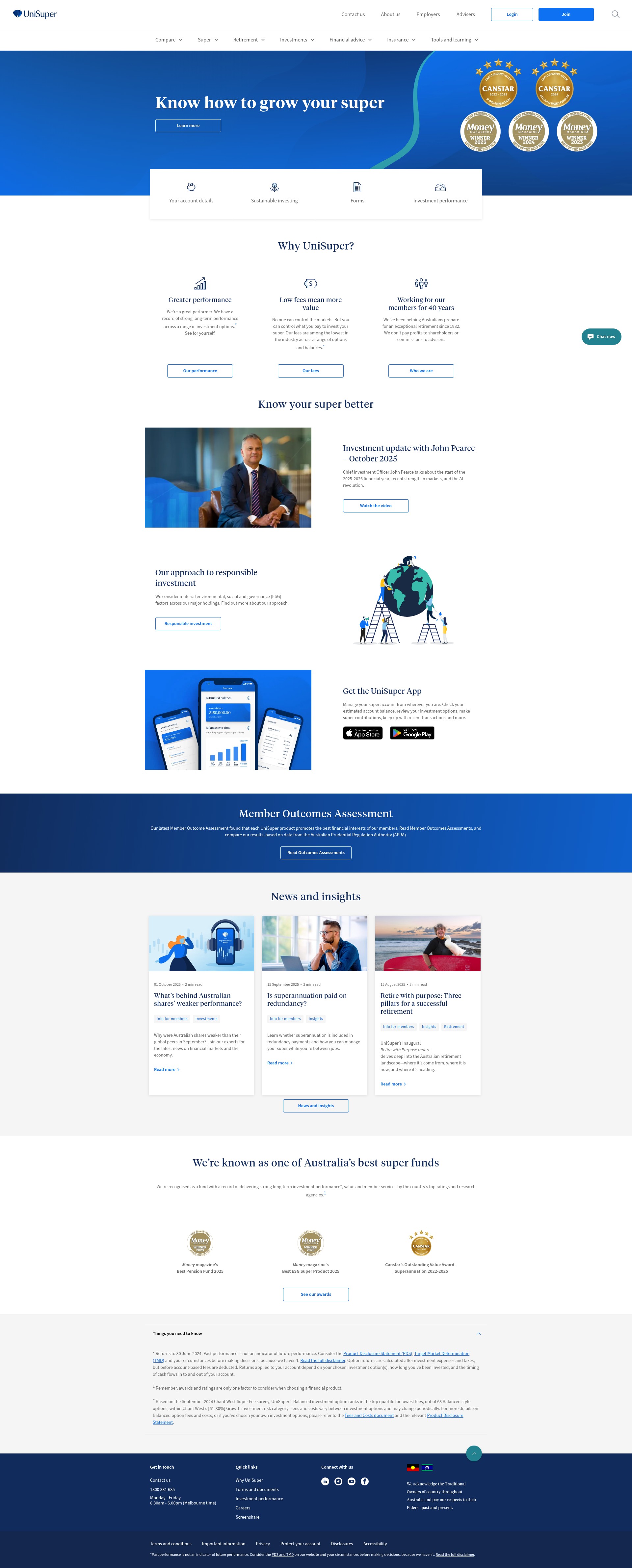 Screenshot of www.unisuper.com.au
