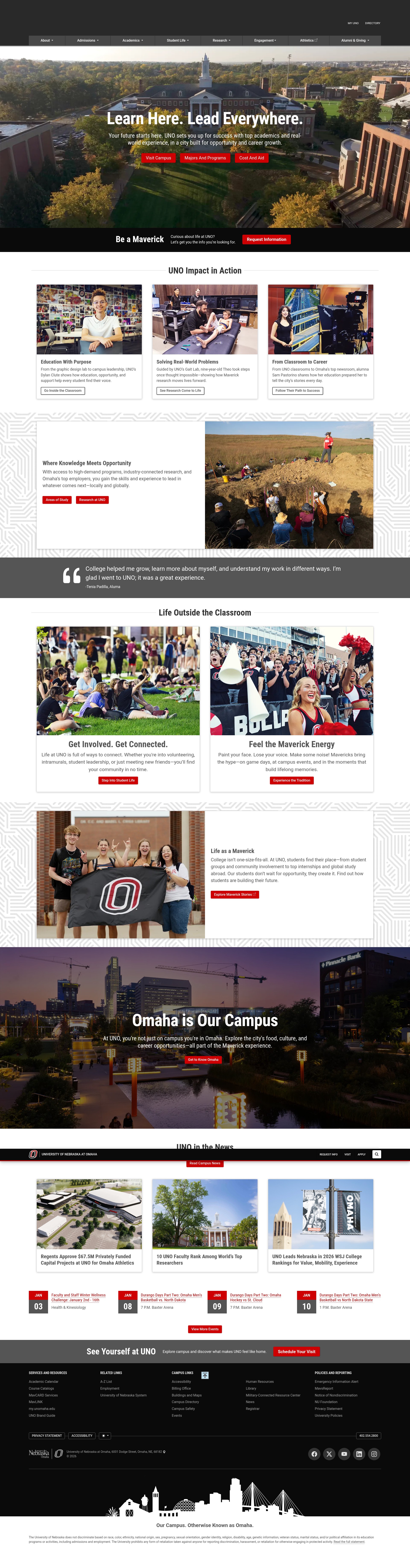Screenshot of www.unomaha.edu