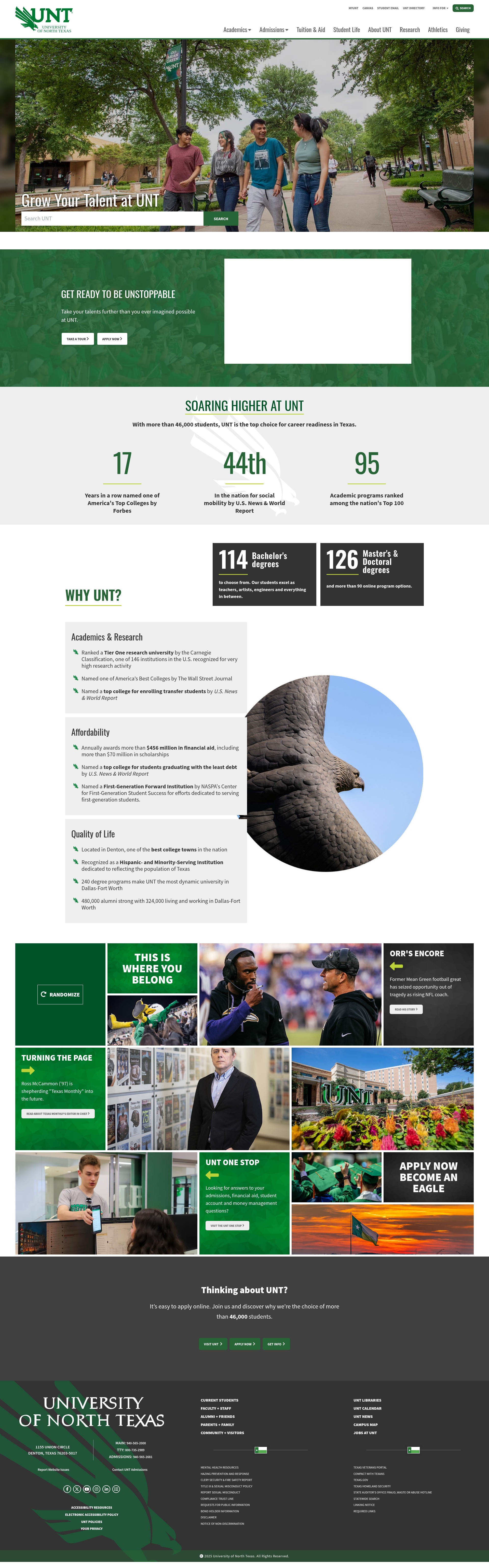 Screenshot of www.unt.edu